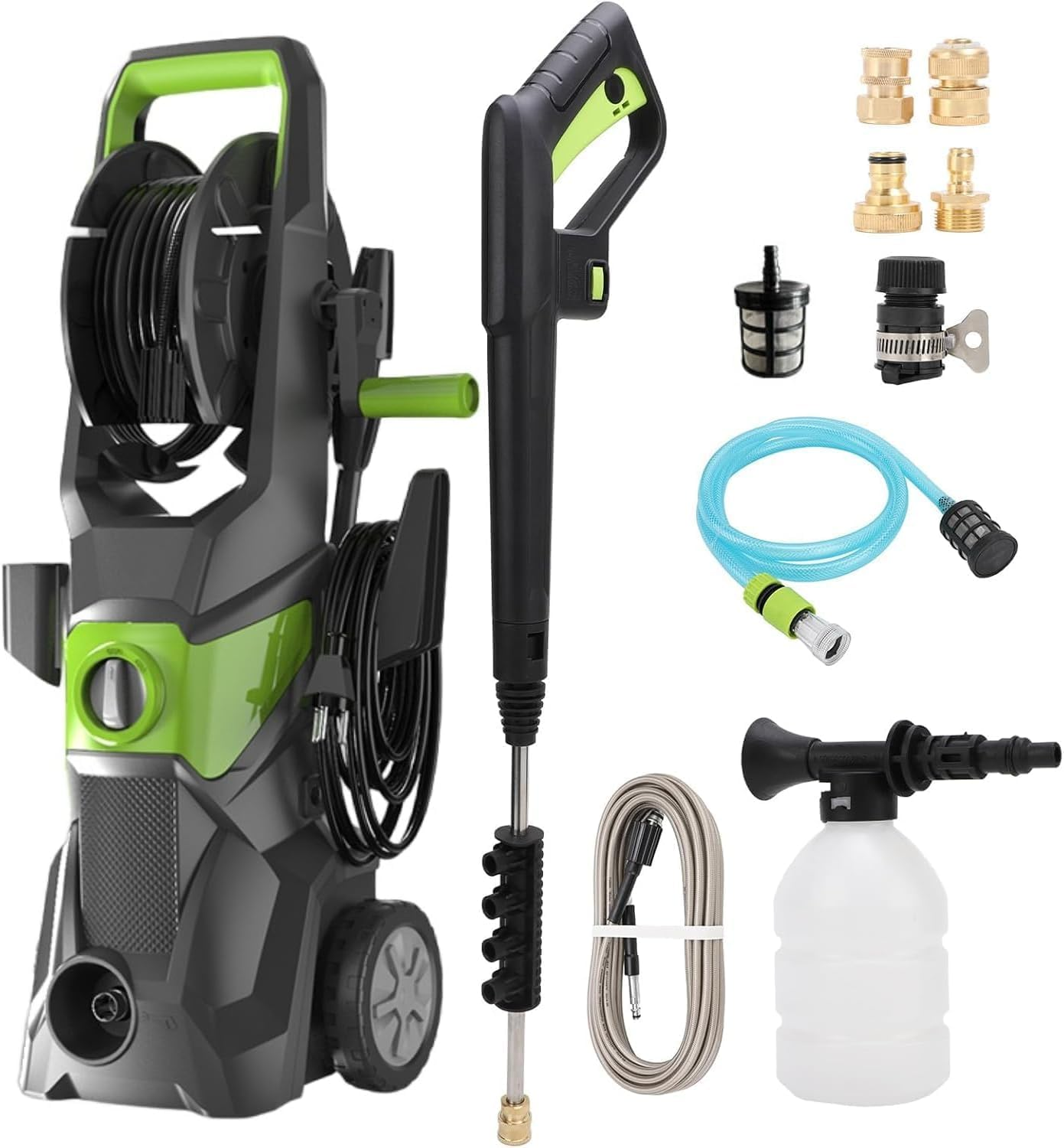 4000PSI Electric Pressure Washer, 3000W Power Washer with Spray Gun/Wheels/Foam Cannon/Water Pump Hose, Electric Power Cleaner Machine for Cars/Fences/Driveways/Patios/Home Cleaning (Green) image number 4
