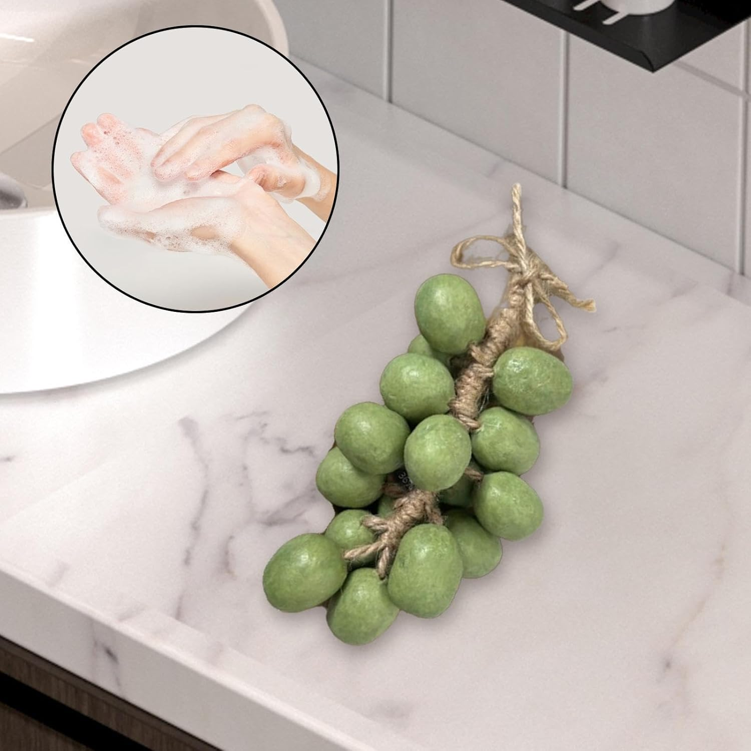Perfk Grape Shape Soap Hanging Decoration, Handmade Soap Scent for Women Men Face Body Wash Boyfriend Daughter Birthday Gift, Green 16Pcs - Green 16Pcs image number 5