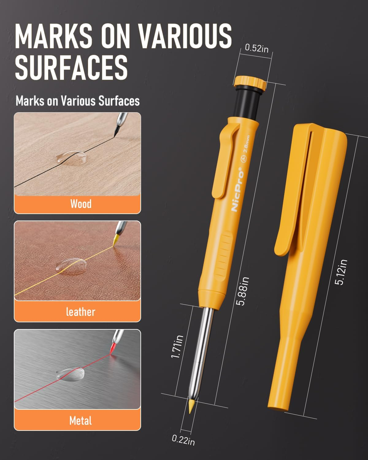 Nicpro 3 Pack Carpenter Pencil with Sharpener & Holder, Mechanical Carpenter Pencils with 39 Refills (Red, Black, Yellow), Heavy Duty Construction Pencils Woodworking Pencils for Contractor, Architect image number 3