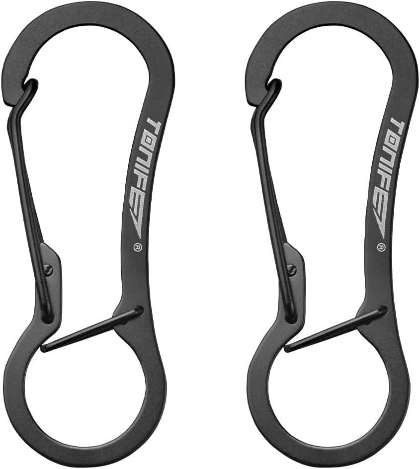 TONIFE Carabiner Clips 2 Pack, Stainless Steel Carabiners Hook for Carabiner Key Rings, Carabiner Small Snap Buckle Spring Backpack Fasteners