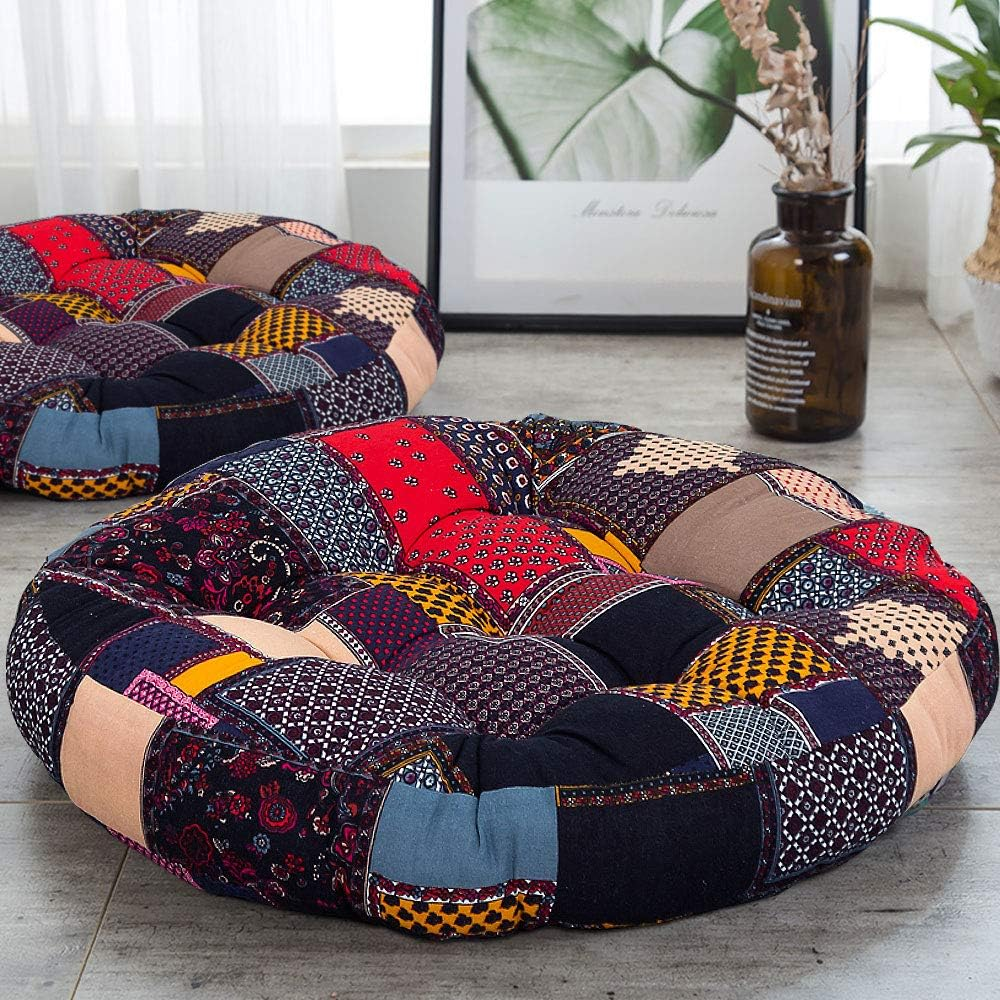 HIGOGOGO Boho Floor Pillow, Bohemian Patchwork Style Meditation Pillow Square Seat Cushion Yoga Cushion India Seating Pad for Living Room Bedroom Balcony Garden Party Decoration, 22X22 Inch