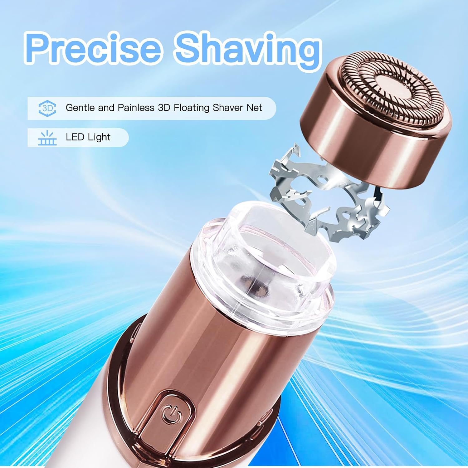 EDIMENS 2-In-1 Rechargeable Eyebrow Trimmer & Facial Hair Remover for Women - Painless Flawless Hair Removal with LED Light for Eyebrows, Lips, Nose & Body (Champagne)