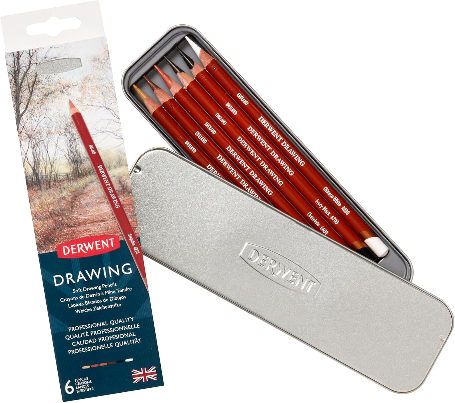Derwent Drawing Pencil Tin Case 6-Pieces Set image number 1