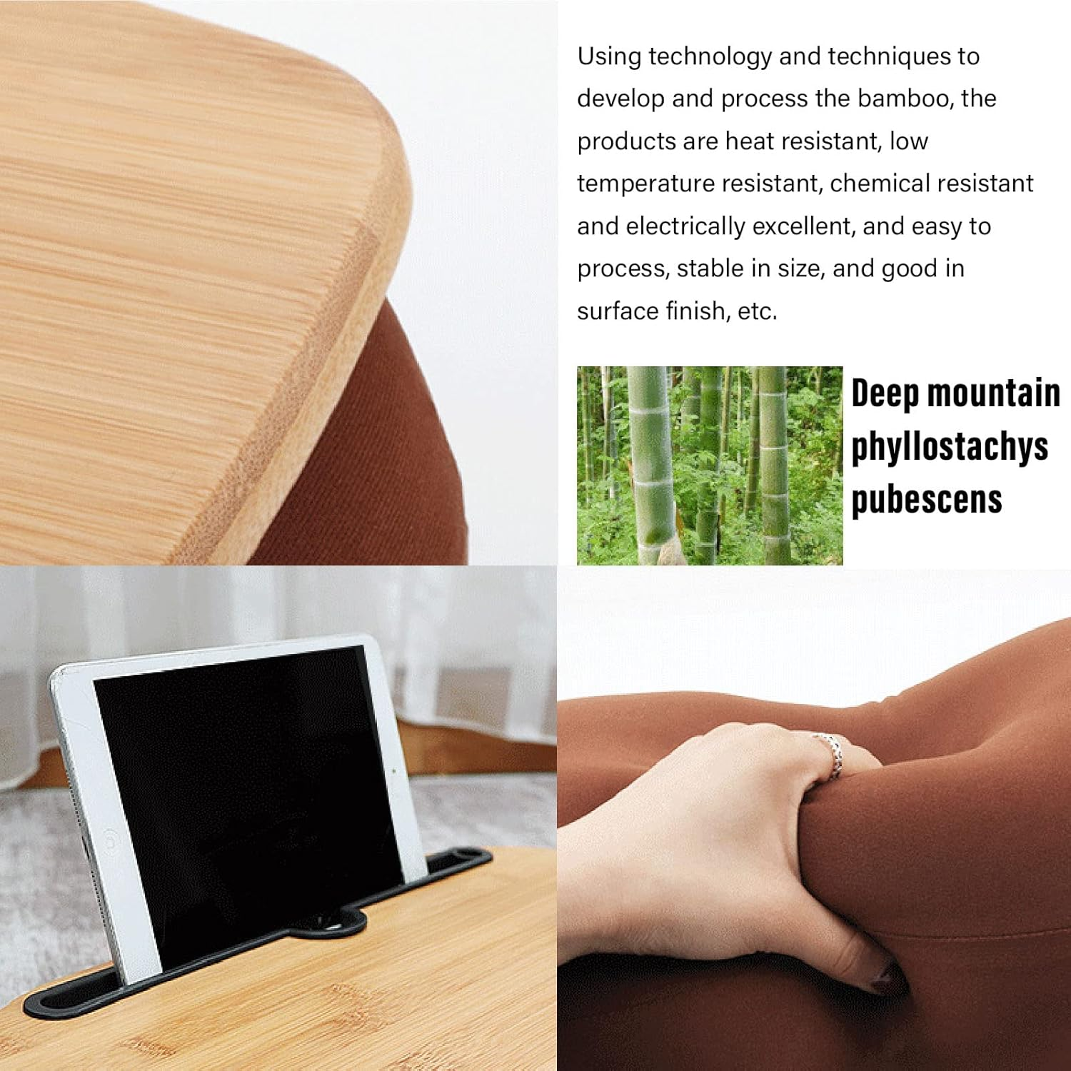 Home Office Lap Desk, Laptop Desk Bamboo Wood Desk, up to 15.6 Inch Laptop Desk, Portable Lap Desk with Pillow Cushion for Working Writing Drawing image number 6