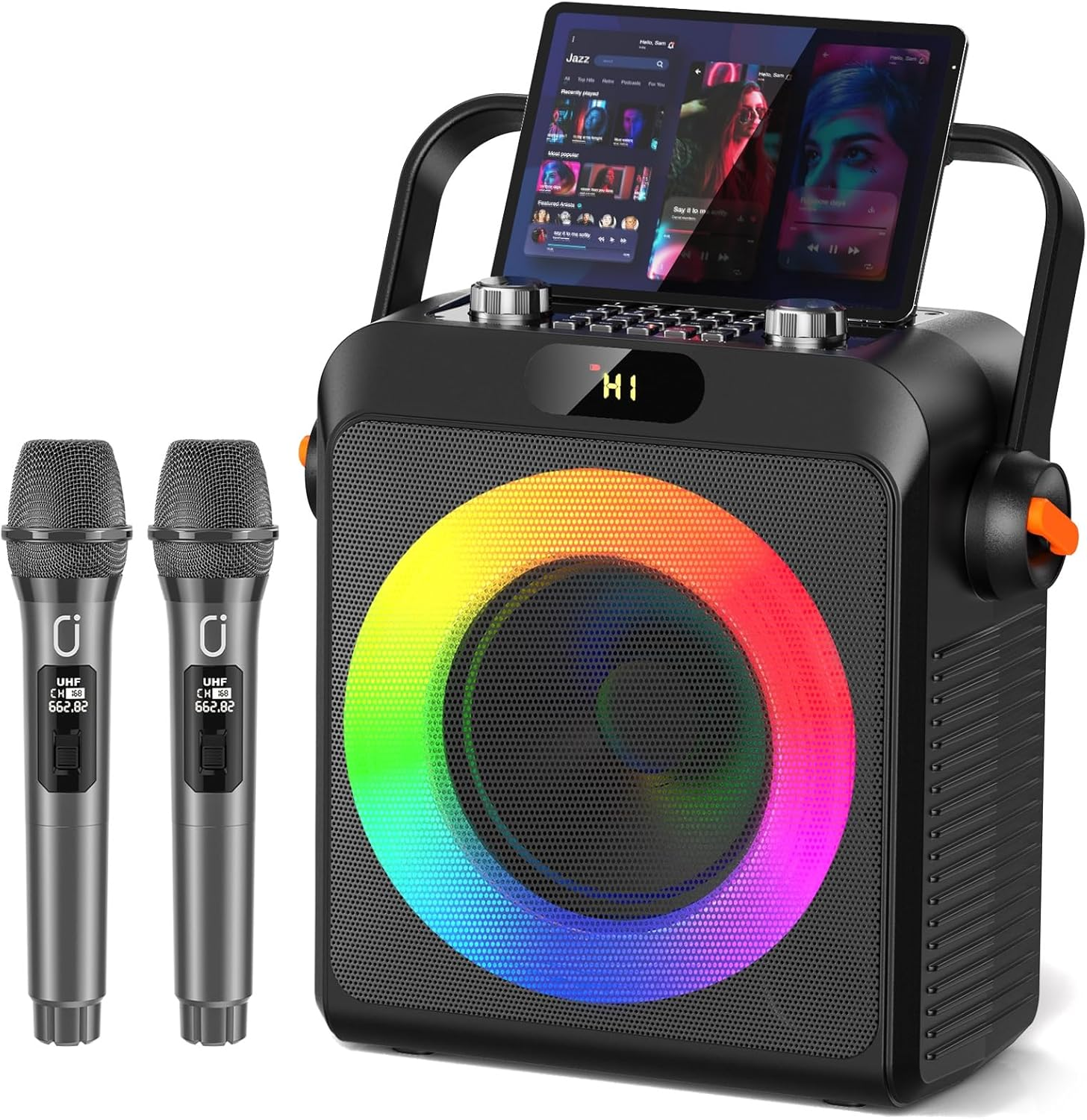 JYX Karaoke Machine with 2 Wireless Microphones for Adults, Portable Bluetooth Speaker with Bass/Echo Adjustment, PA System for Karaoke, House Party, Party Box, Support TWS/TF Card/Usb/Aux/Live/Rec image number 2