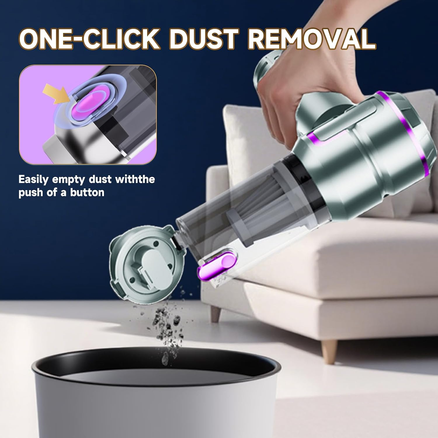 Car Vacuum Cleaner Cordless with Battery Display, 23000PA Mini Handheld Vacuum Cleaner, 4-In-1 Compressed Air Duster & Air Blower & Pump Hand Held Vacuum with Brushless Motor for Car, Home, Office image number 6