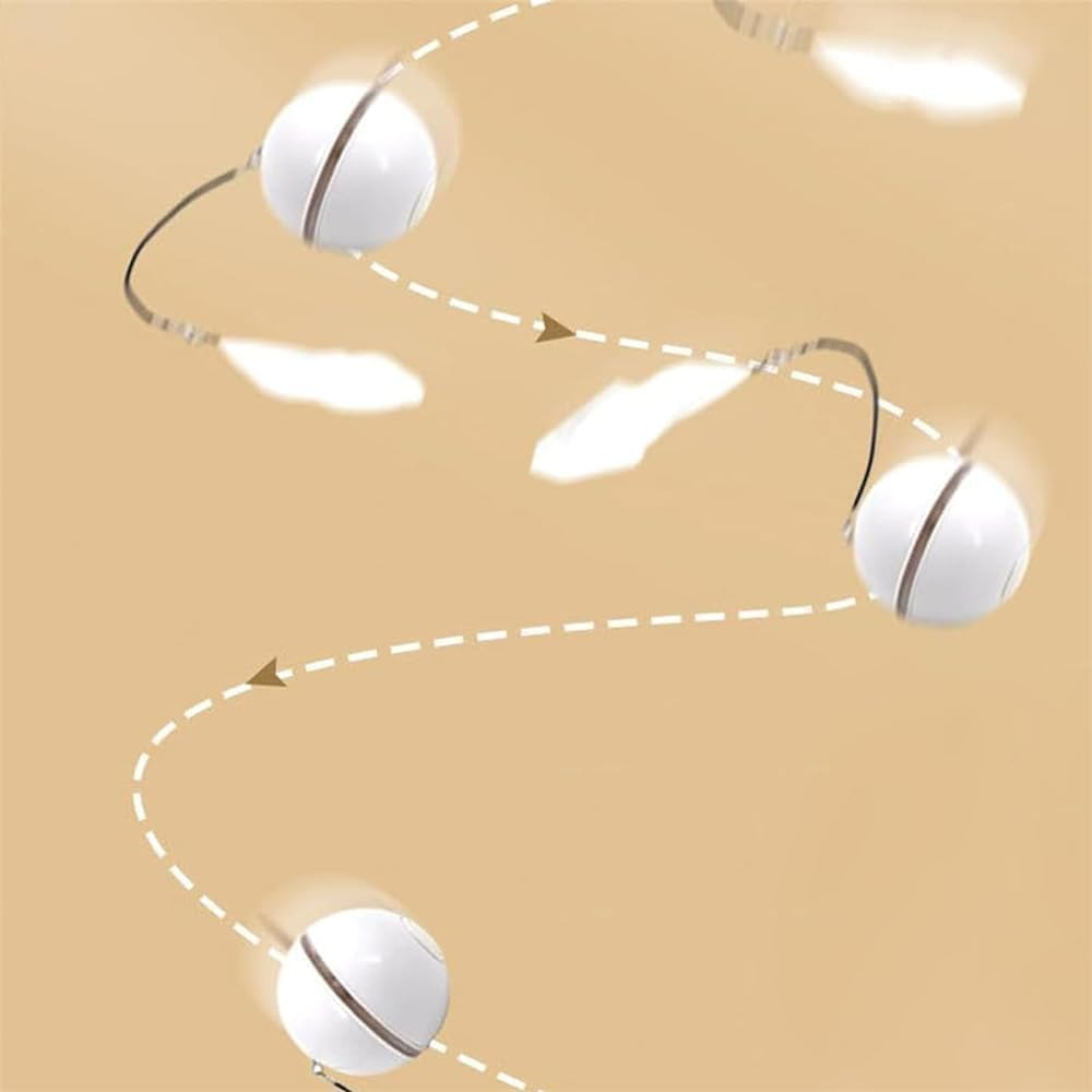 Automatic LED Intelligent Cat Ball, Automatic Rolling Ball with Feather and Lights, Rechargeable Cat Toy with Smart Sleep Mode, Smart Cat Hunting Toy, USB Charging Moving Cat Ball (White) - Pink+White+Blue image number 5