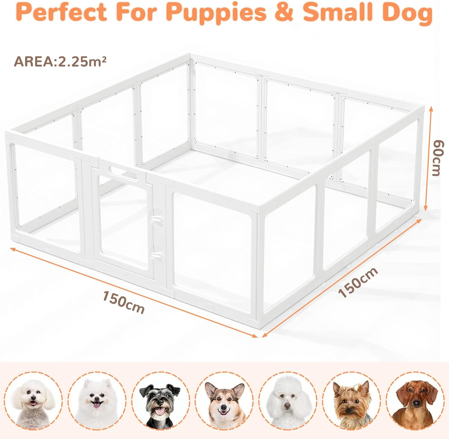 Uandhome Dog Playpen,Clear Acrylic Plastic Puppy Enclosure Playpen, Modern Design Transparent Freestanding Pet Pen Fence, Easy Assemble Foldable Dog Crate for Puppy Cat Bunny Medium Dogs (12 Panels) image number 4
