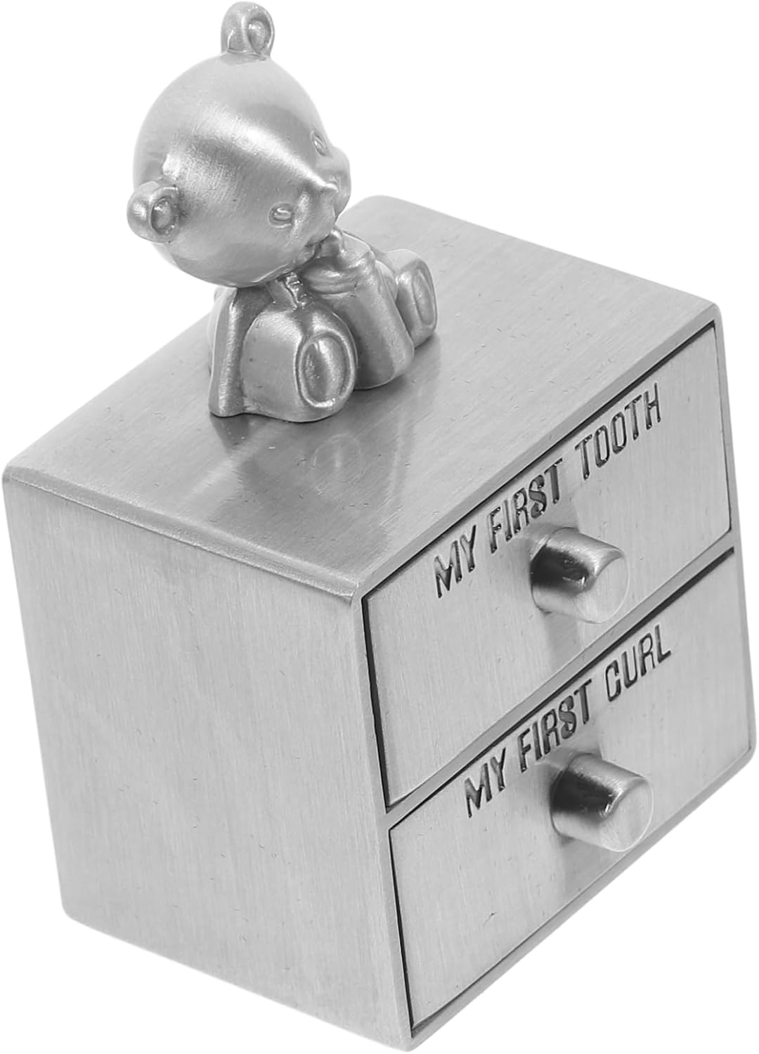 Metal Baby Keepsake Box with Double Layer Infant Tooth and Hair Curl Holder, Antique Tin Color for Baby First Tooth and Hair Collection, Desk Trinket Organizer for Newborn image number 3