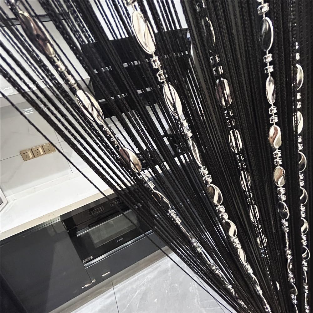 Ave Split 100Cmx200Cm Decorative Door String Curtain Beads Wall Panel Fringe Window Room Divider Blind for Wedding Coffee House Restaurant Parts Door Divider Beads Tassel Screen Decoration (Black25)
