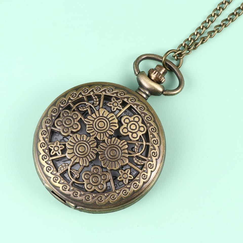 Gatuida 1Pc Retro Pocket Watch Zinc Alloy Hollowed-Out Quartz Watch Chain for Fashion Statement image number 3