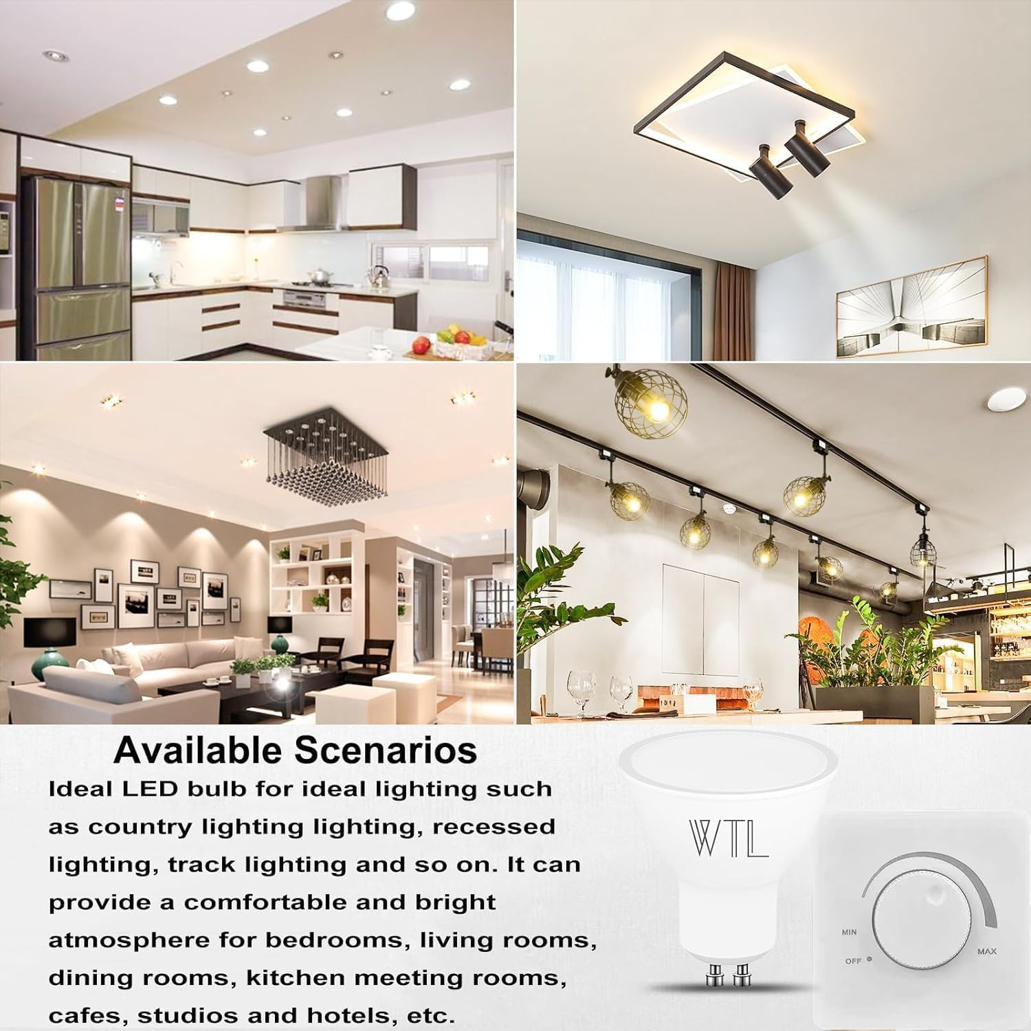 WTL GU10 LED Bulbs Dimmable, 7W 600LM GU10 LED Light Bulb Warm White 3000K, Equivalent to 70W Halogen Bulbs, 120&deg;Wide Beam Angle Energy Saving Light Bulbs, Pack of 10 image number 1