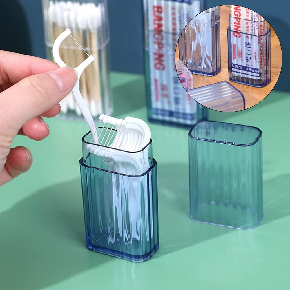 4 Pcs Cotton Swab Holder for Travel Mini Travel Swab Case Cotton Swab Box for Makeup Sponge Cotton Swabs Hair Ties Floss Cosmetics Makeup Bedroom Travel (Blue) - Transparent image number 5