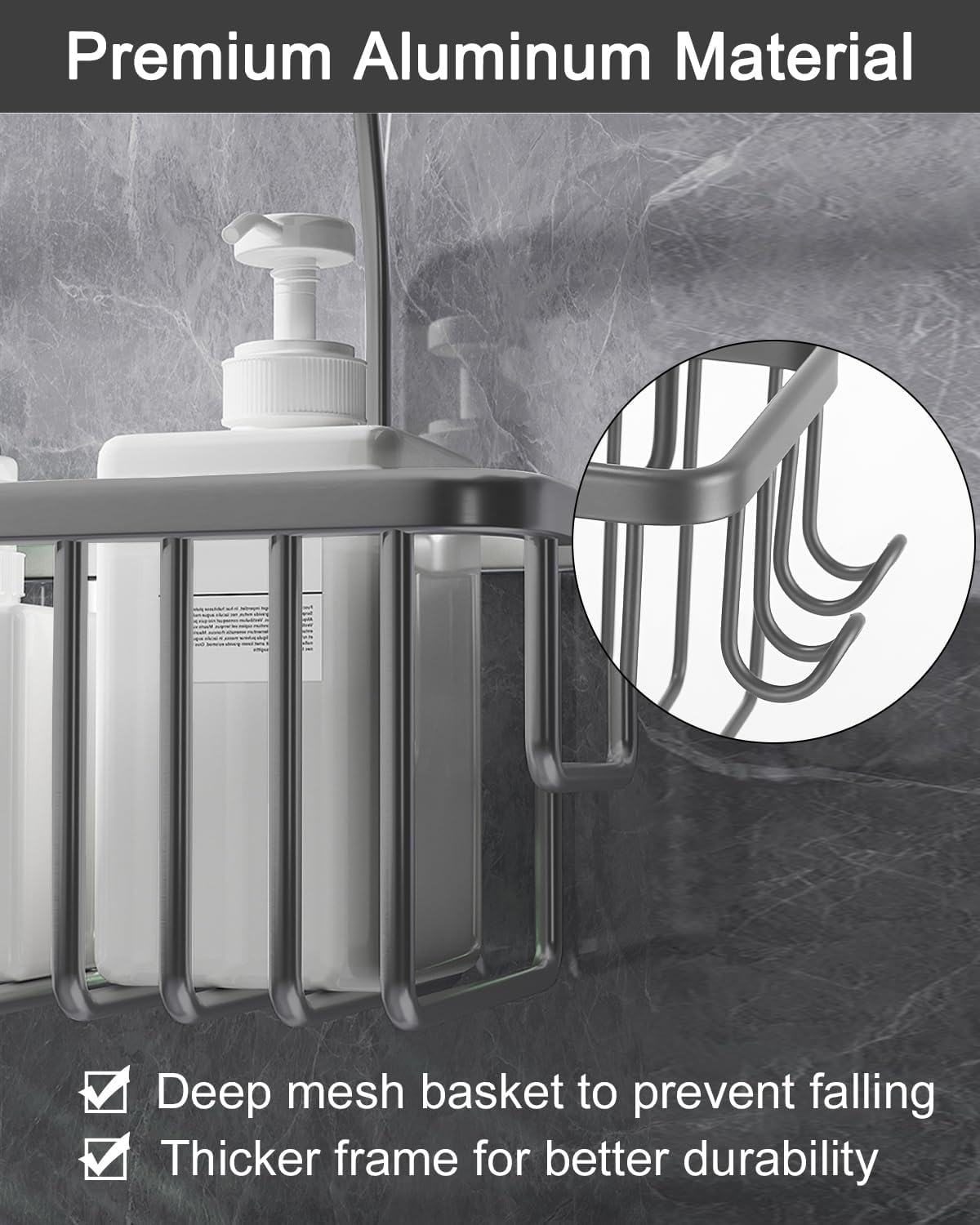 Hanging Shower Caddy for Bathroom Organizer, over the Shower Mixer Taps Hanging Shower Shelf without Drilling, Bathroom Caddy & Basket with 2 Hooks, Toiletries Organizer for Bathroom Storage - Black image number 1