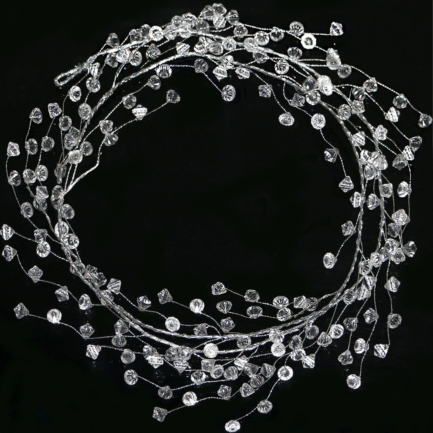 Jishi 20 FT Ice Wire Clear Garland, White Pearl Crystal Teardrop Beads Ornament for Christmas Tree Decorations, Acrylic Plastic Diamond Jewel String Branch Strands for DIY Wreath Crafts image number 1