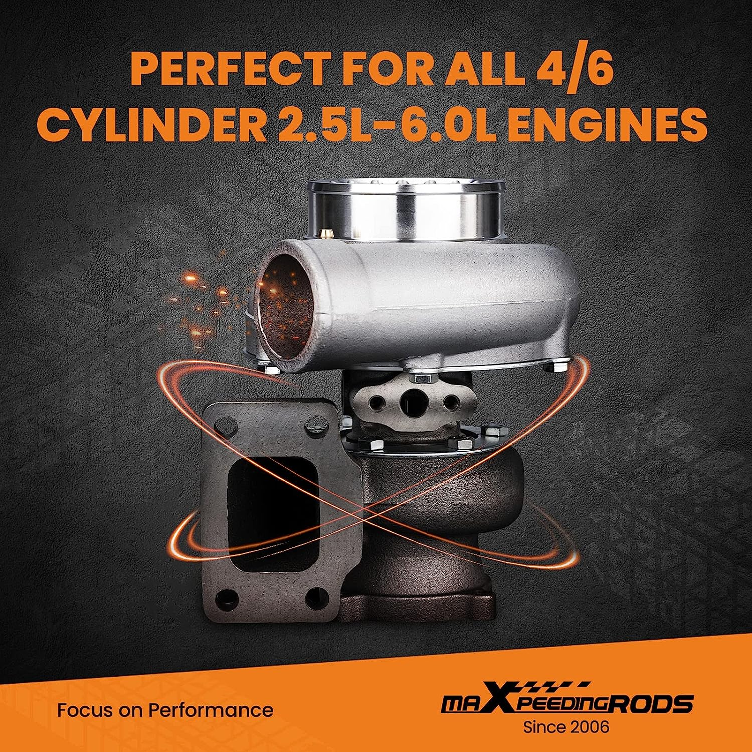 Maxpeedingrods New GT35 GT3582 Turbocharger Anti-Surge Compressor AR.70/63 600HP, Universal Turbocharger External Wastegate T3 Flange for 2.5L-6.0L Engines Water + Oil Cooled