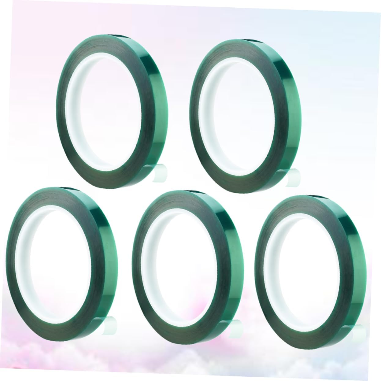 GARVALON 5Pcs Green Pet High Temperature Adhesive Tape 8Mm X 33M 0.06Mm Thickness for Car Spray Paint Circuit Board Shielding Plating Automotive Use image number 2
