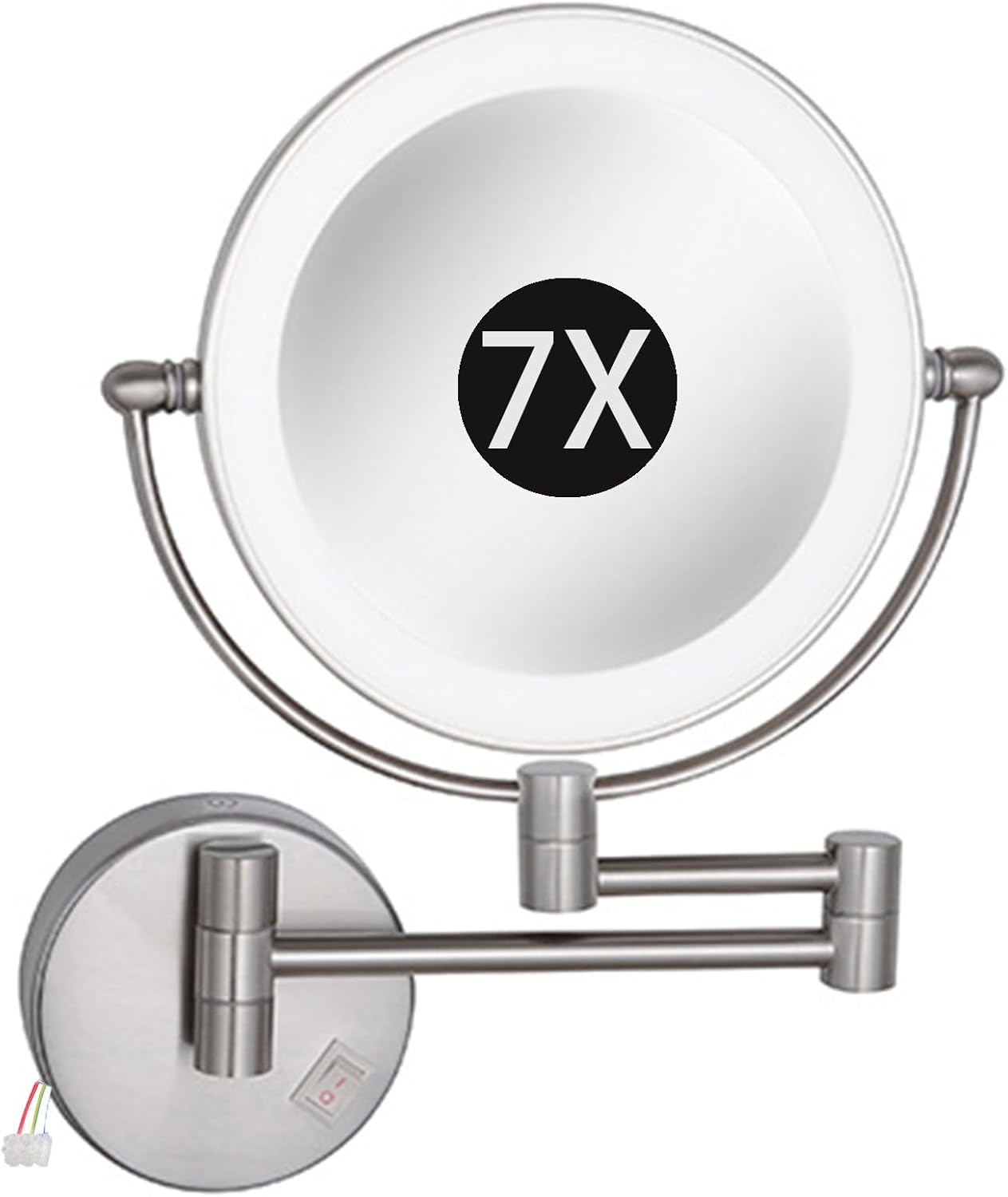 Wall Mounted Lighted Makeup Mirror, Hardwired 8" LED Double Sided Magnifying Vanity Mirror, 360&deg; Swivel Bathroom Shaving Mirror,Brushed Nickel,7X image number 1