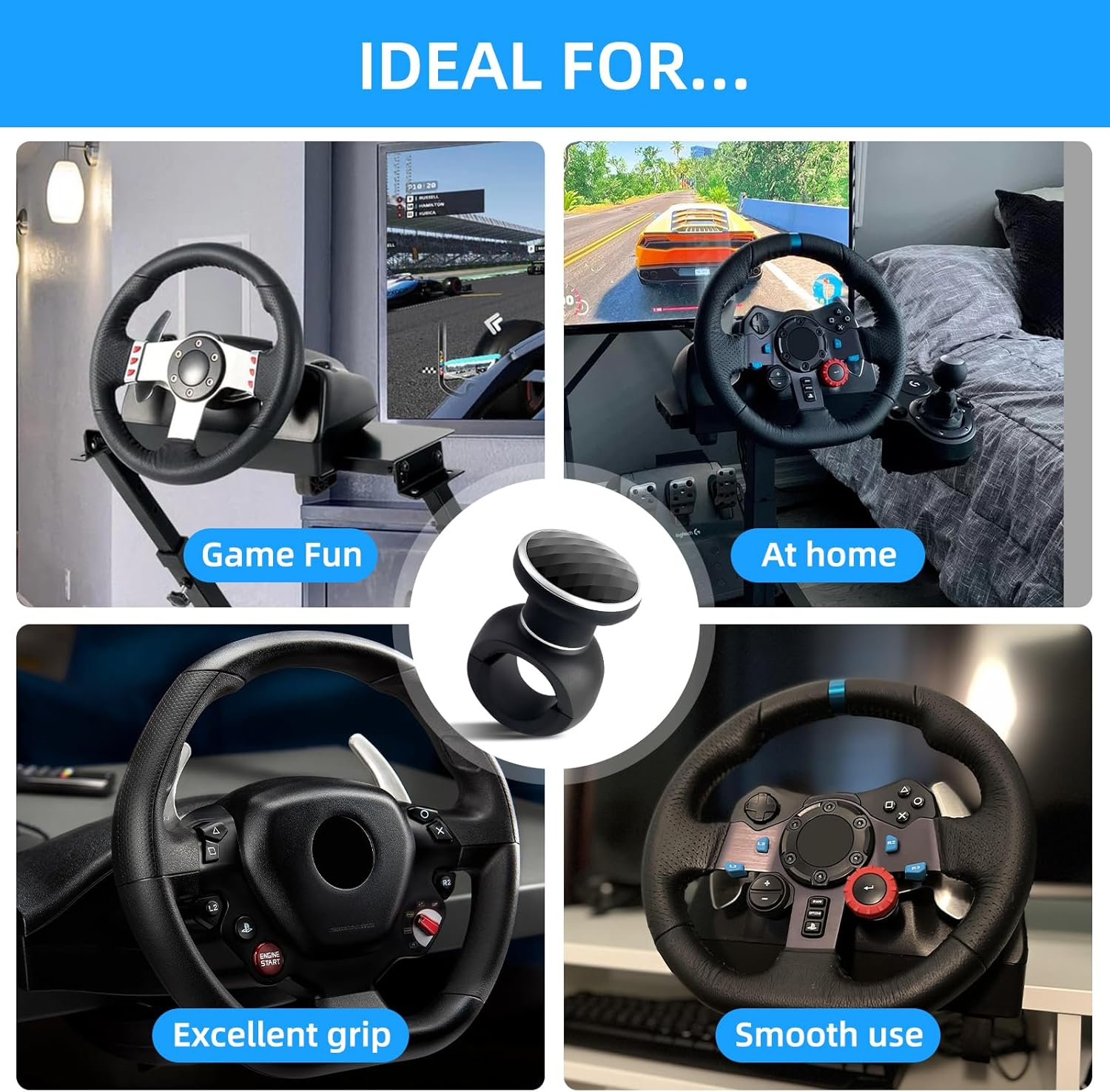 YIBEICO Black Minimalist Steering Wheel Knob for LOGITECH G Series & THRUSTMASTER T Series, Suicide Knob, Plastic, 5 Cm Projection Distance image number 4