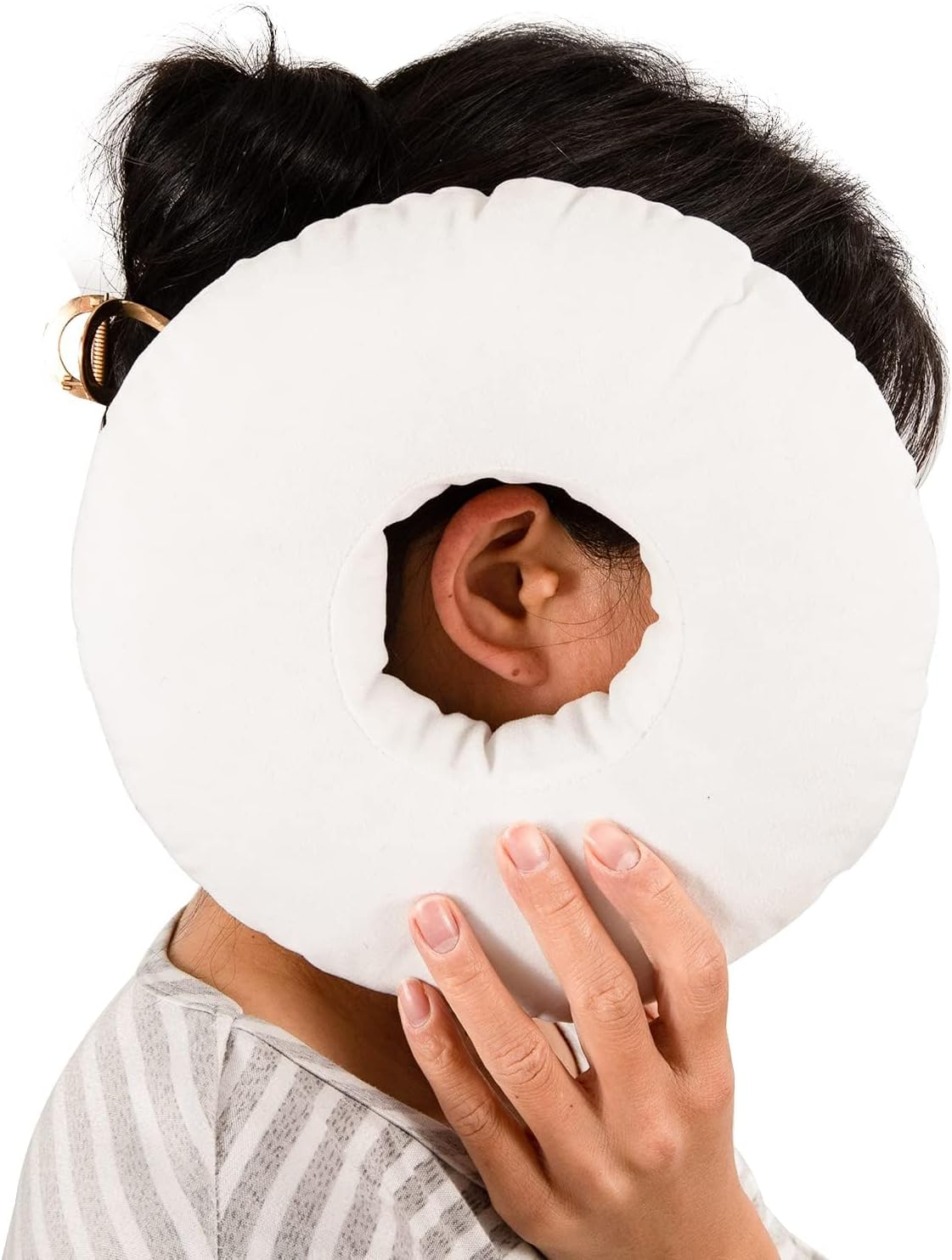 9 Inch Piercing Pillow,O-Shaped Pillow with Ear Holes,Doughnut Pillow for Side Sleepers,Relieves Ear Pain & Inflammation, Post-Piercing Recovery Pillows for Cartilage/Helix (White)