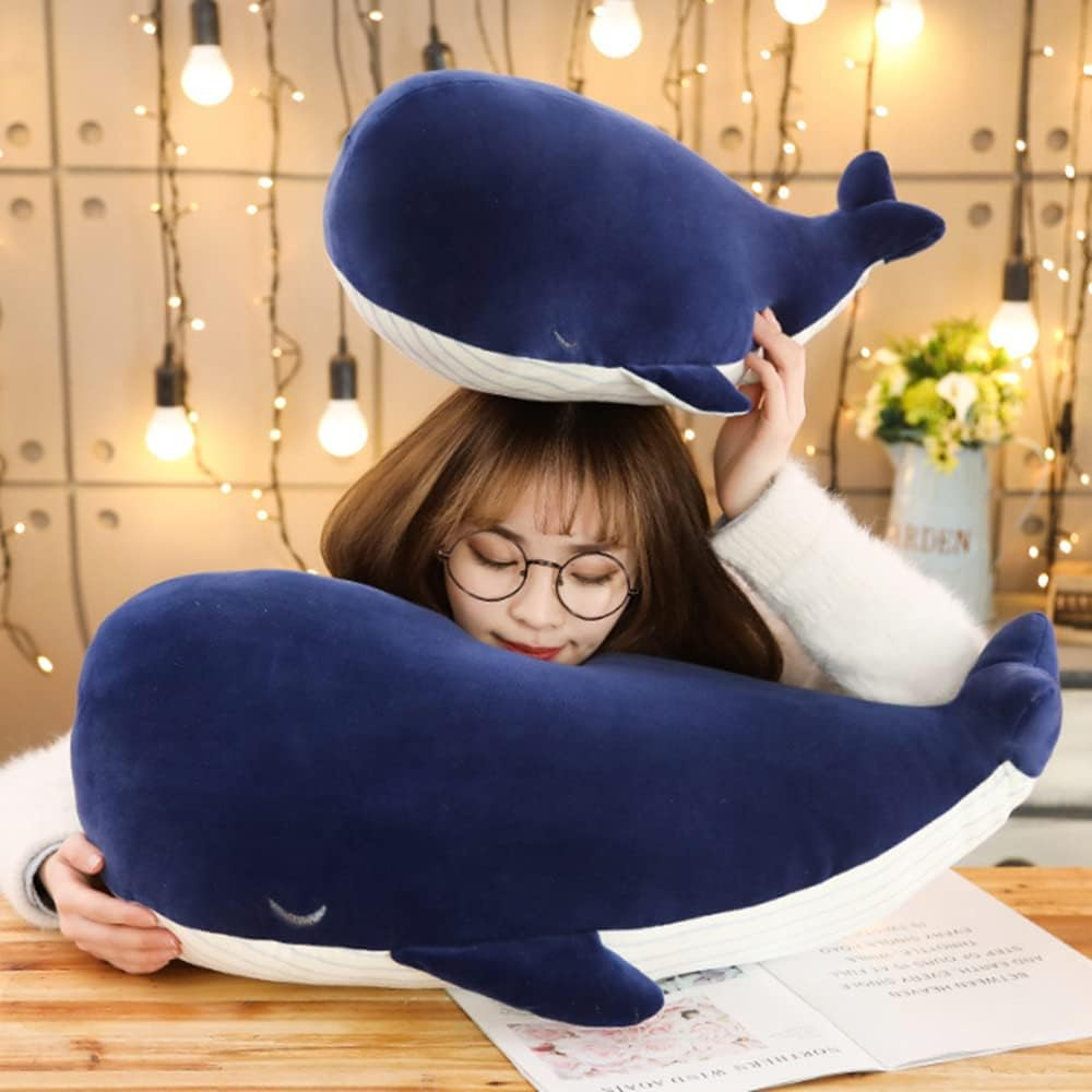 JPORSHU 10Inches Soft Simulation Big Blue Whale,Marine Life Dolphin Doll Plush Toy，Back Cushion Children Birthday Gift image number 4