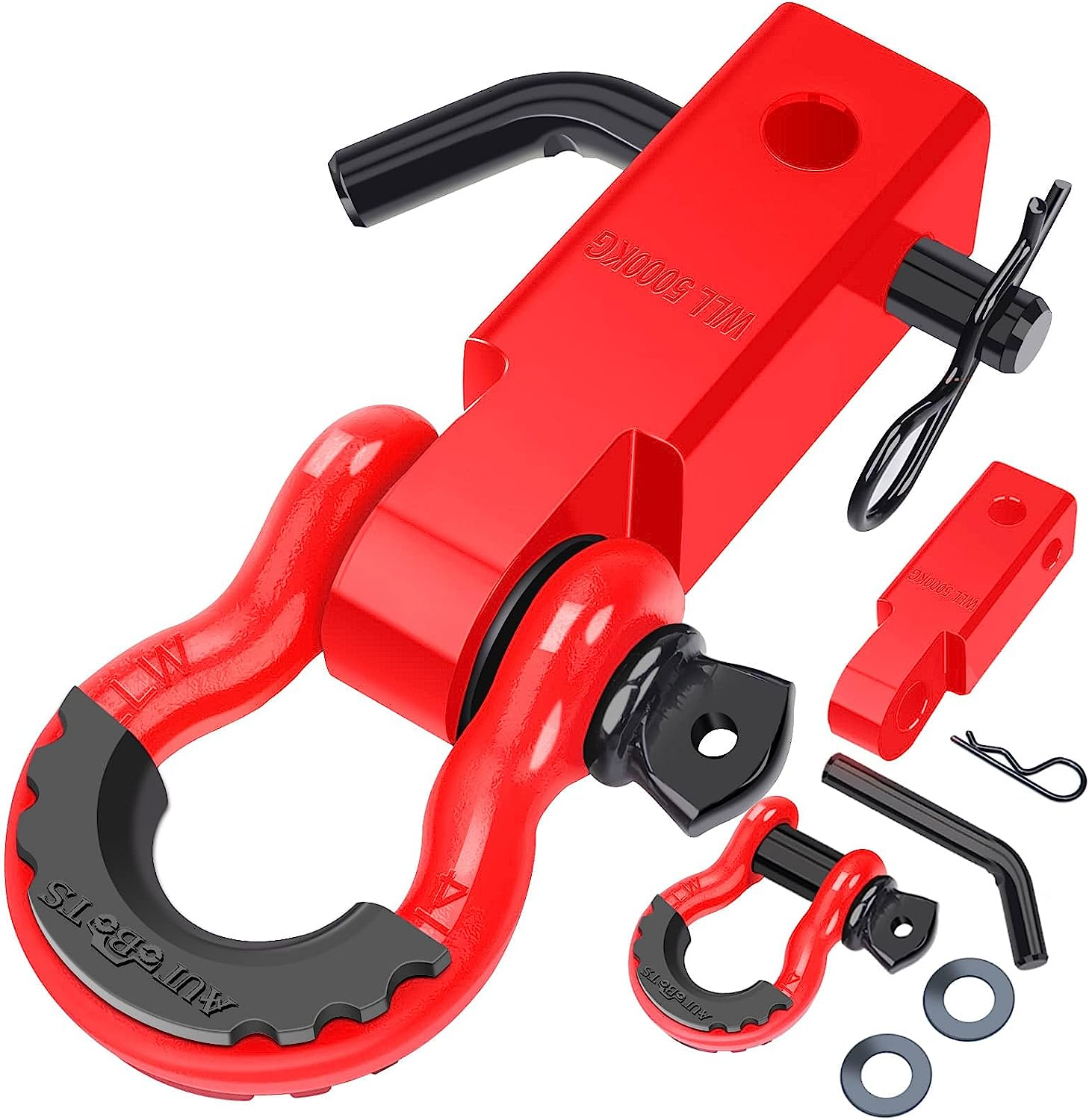 AUTOBOTS Shackle Hitch Receiver 2", 45,000 Lbs Break Strength Heavy Duty Receiver with 5/8" Screw Pin, 3/4" D Ring Shackles, Towing Accessories for Vehicle Recovery Off-Road, Red&Black image number 5