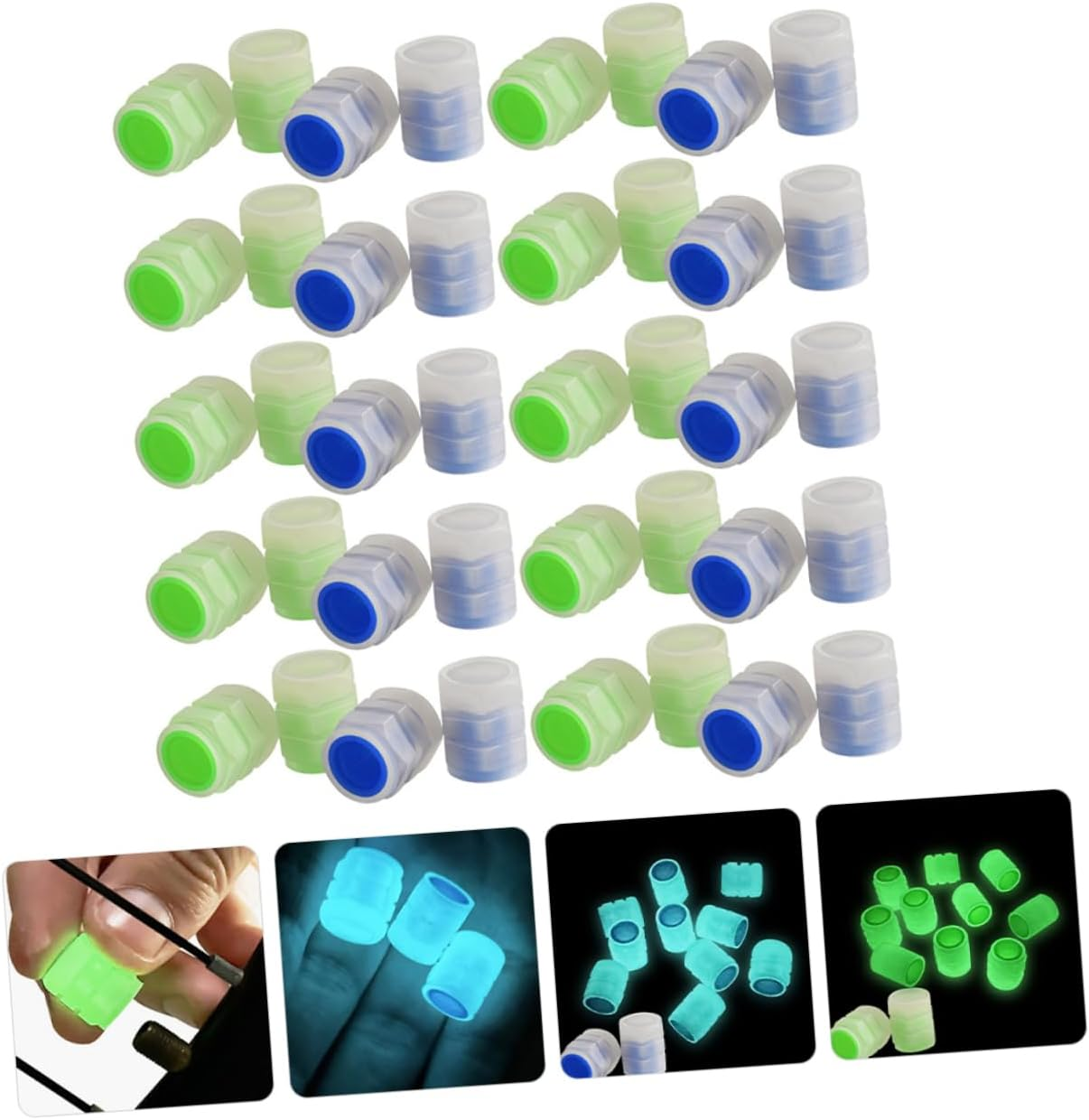 40Pcs Glowing Bike Valve Caps Tire Valve Stem Covers Car Tyre Caps for Clean Night Visibility