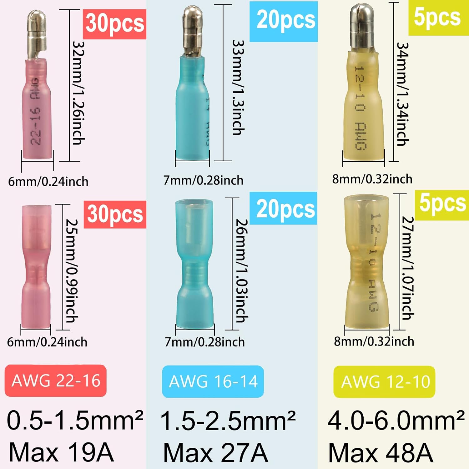 Feggizuli 110Pcs Heat Shrink Bullet Wire Connectors Kit, Waterproof Bullet Connectors, Bullet Terminals Wire Connectors Female & Male Wire Crimp Connectors, Marine Grade Bullet Connectors image number 1