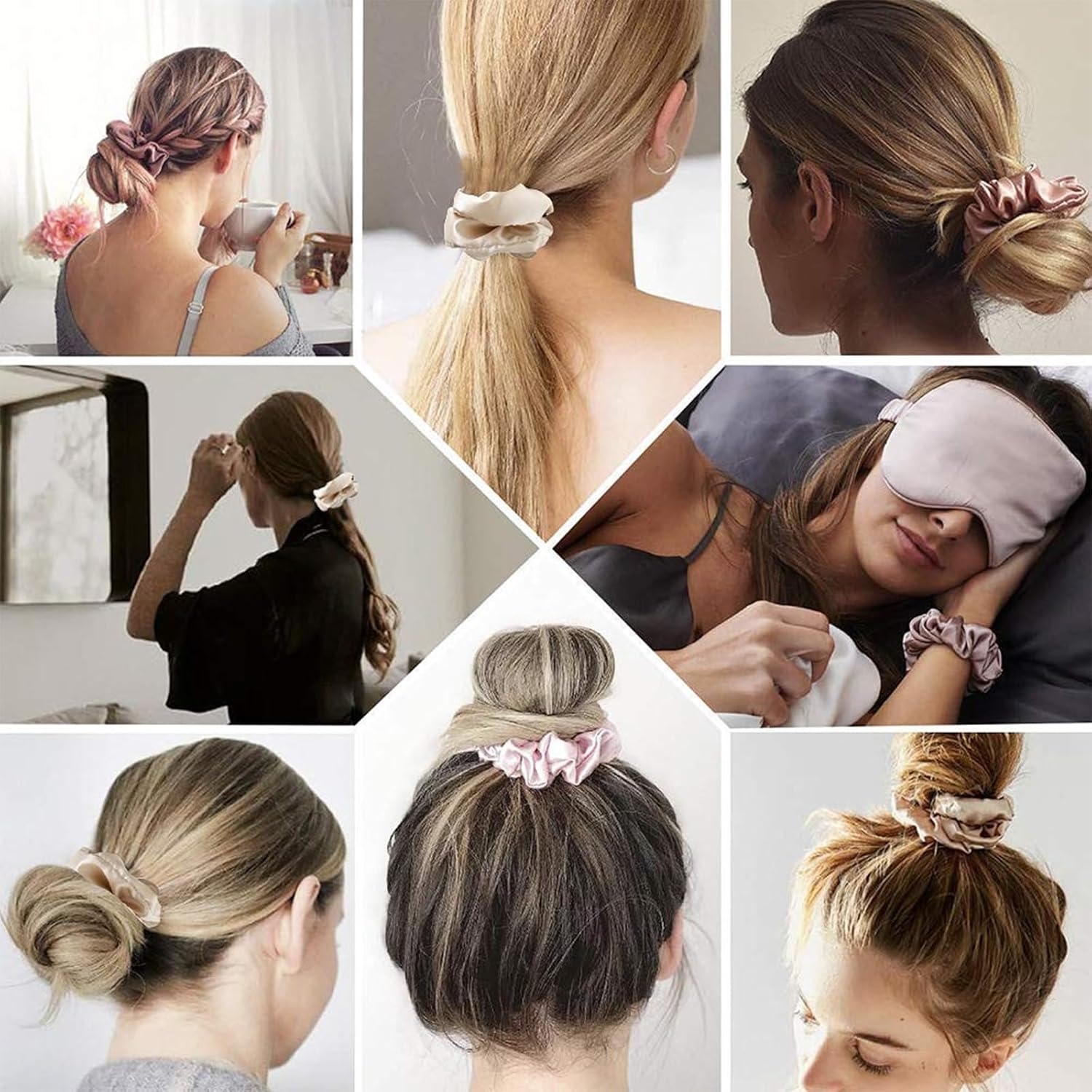 Hshenjhu Pack of 3 Satin Scrunchies, Soft Elastic Scrunchies, Hair Bobbles without Marks, Breakage Prevention Hair Band, Silk Ponytail Holder, for Women, Girls, Hair Accessories, 3 Colours image number 3