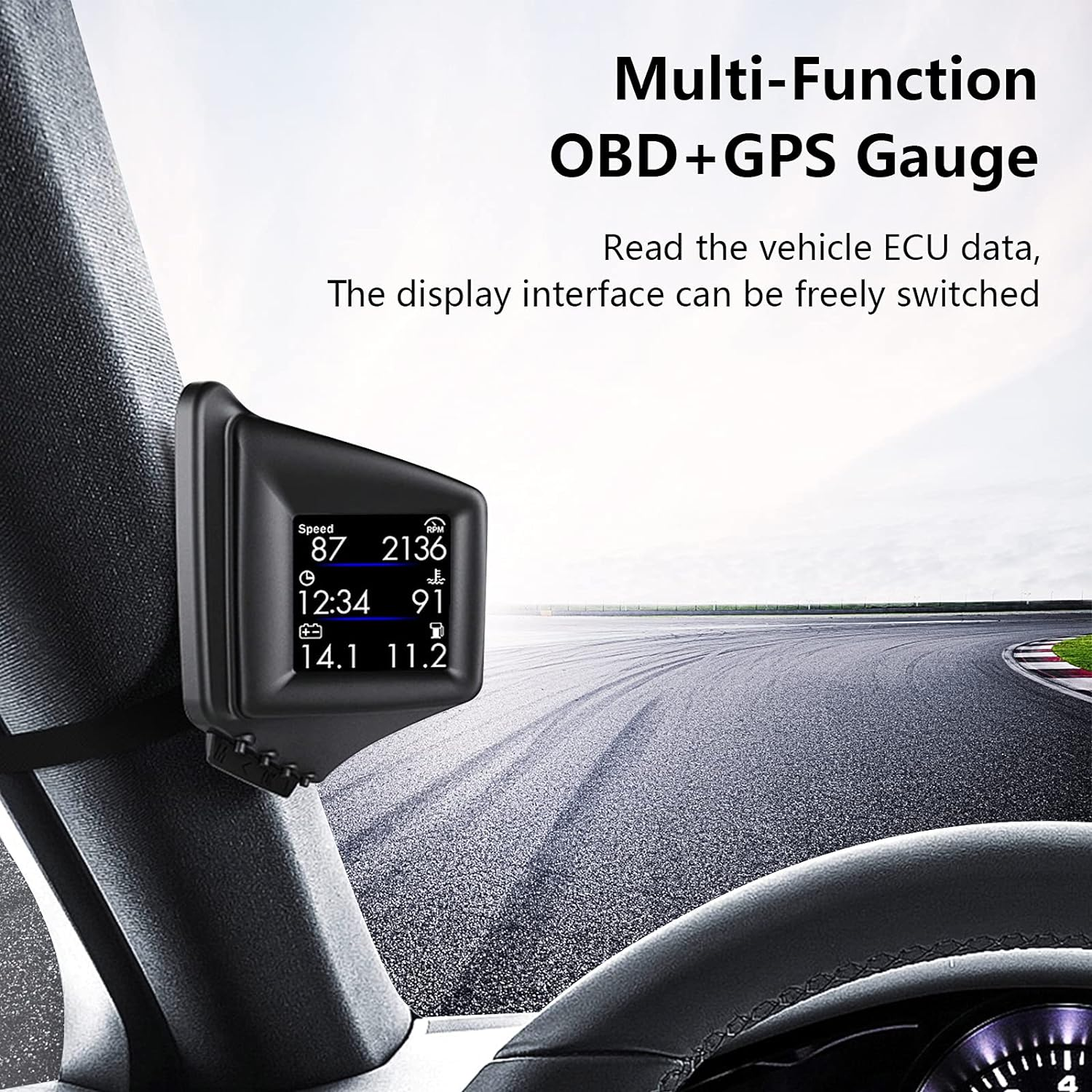 Car HUD P8, OBDII & GPS Dual System, 2" LED Display, Black image number 3