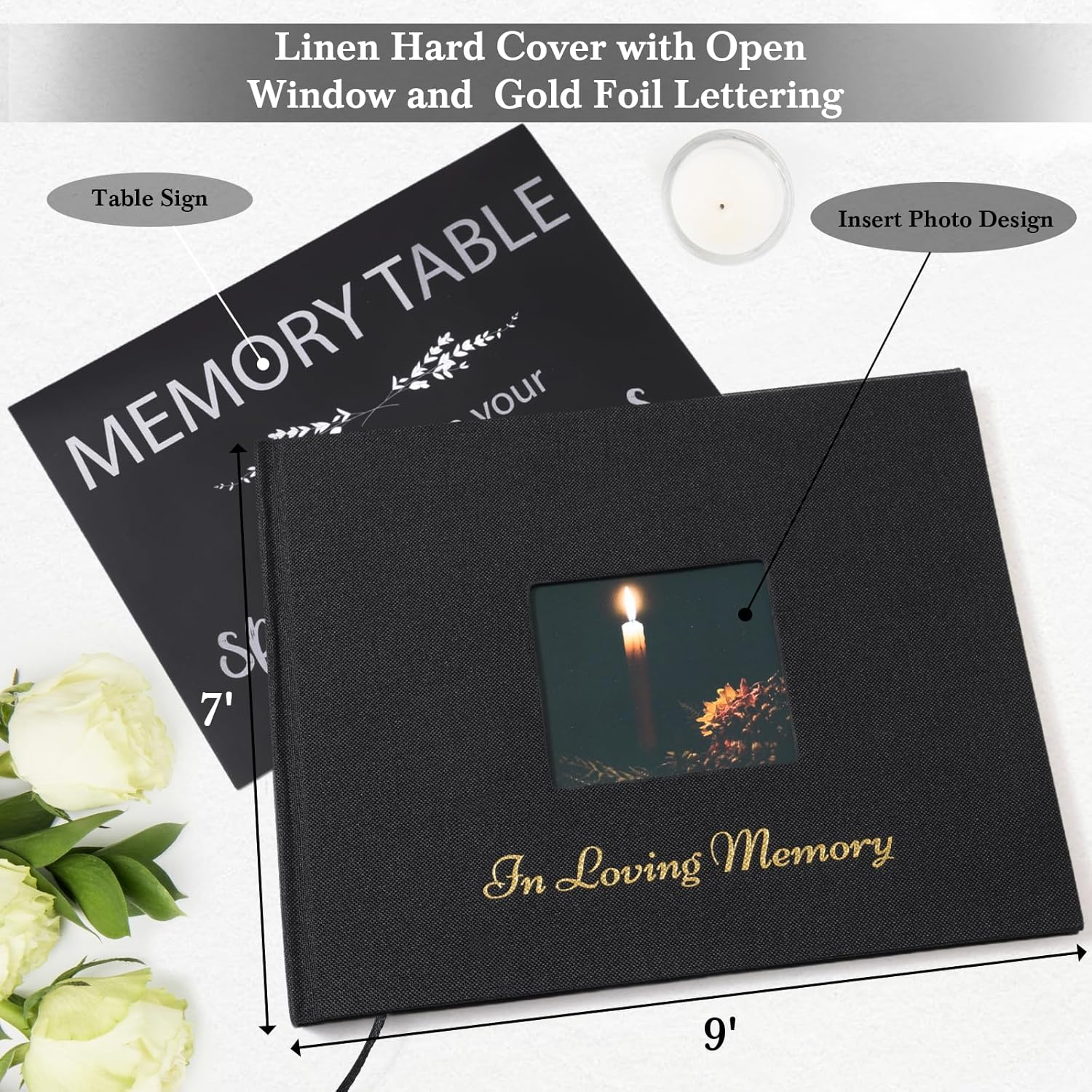 Funeral Guest Book for Memorial Service, in Loving Memory Funeral Guest Book, Celebration of Life Guest Book Black Linen Hardcover Memory Book for Funeral Guest Sign in Guestbook for Funeral Service image number 2