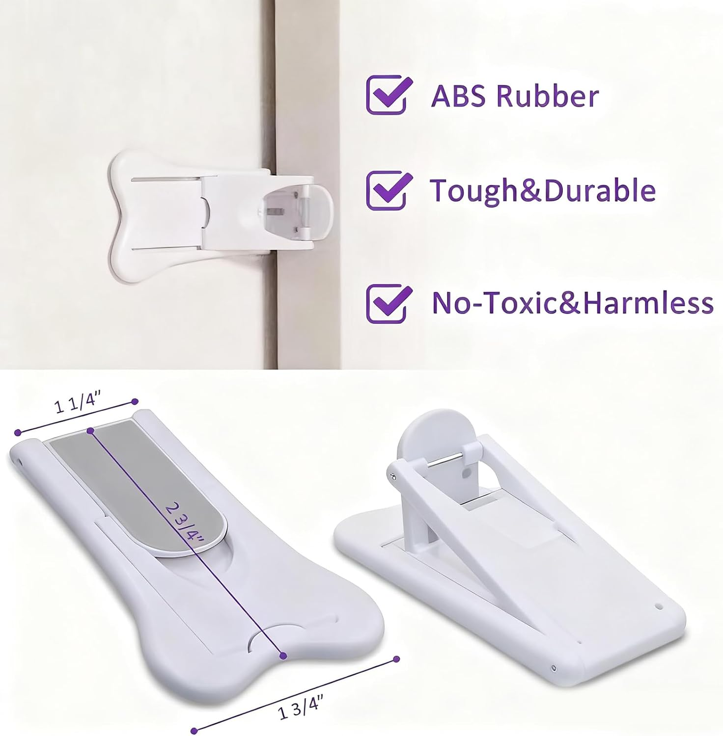 4 Pcs Sliding Door Lock, Child Safety Locks for Sliding Doors, No Drill Installation, Child Proof Cupboard Locks for Kitchen, Bathroom, Laundry, White image number 1