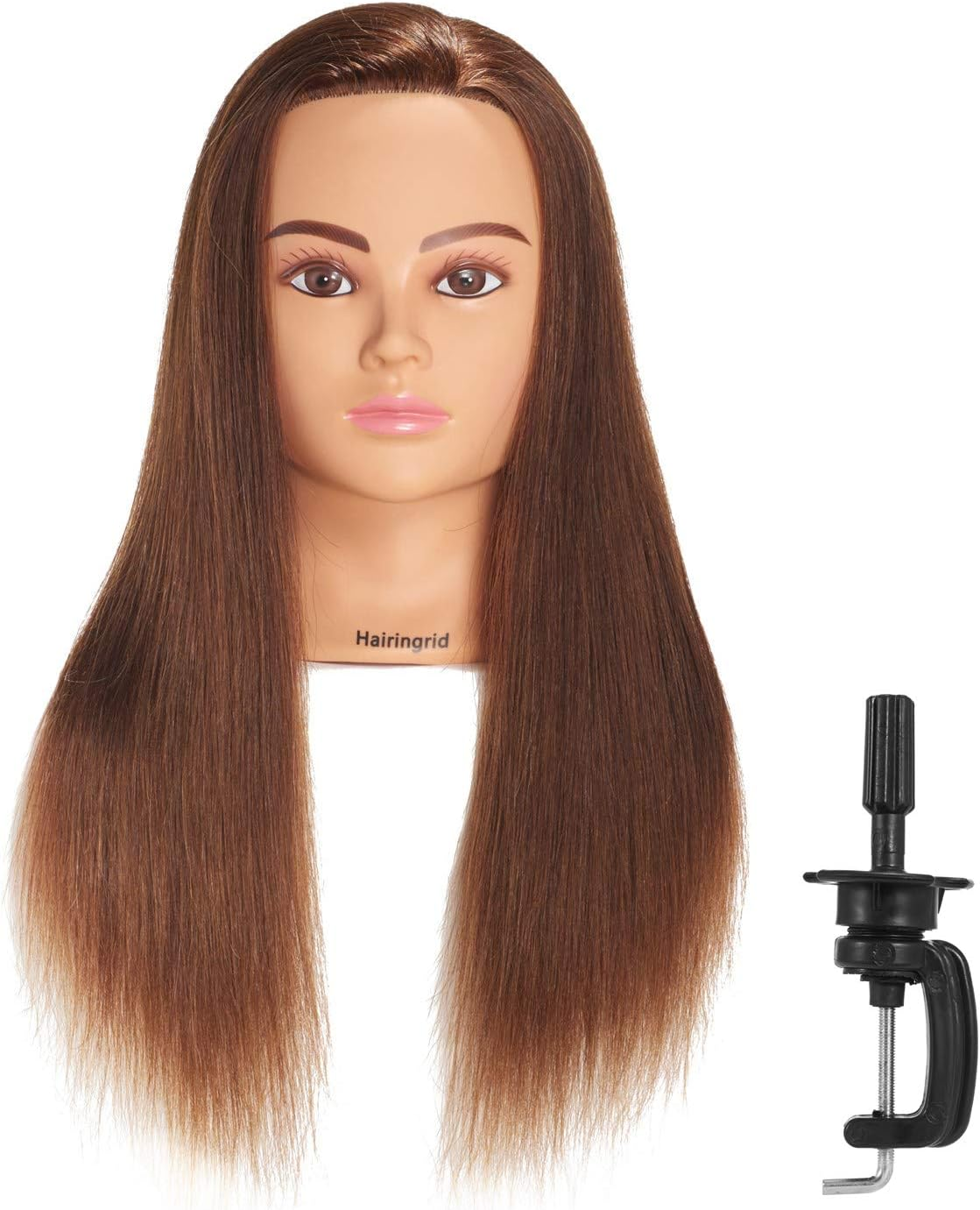 Hairingrid Mannequin Head 24"-26"100% Human Hair Hairdresser Cosmetology Mannequin Manikin Training Head Hair and Free Clamp Holder (R71906LB0218H) image number 2