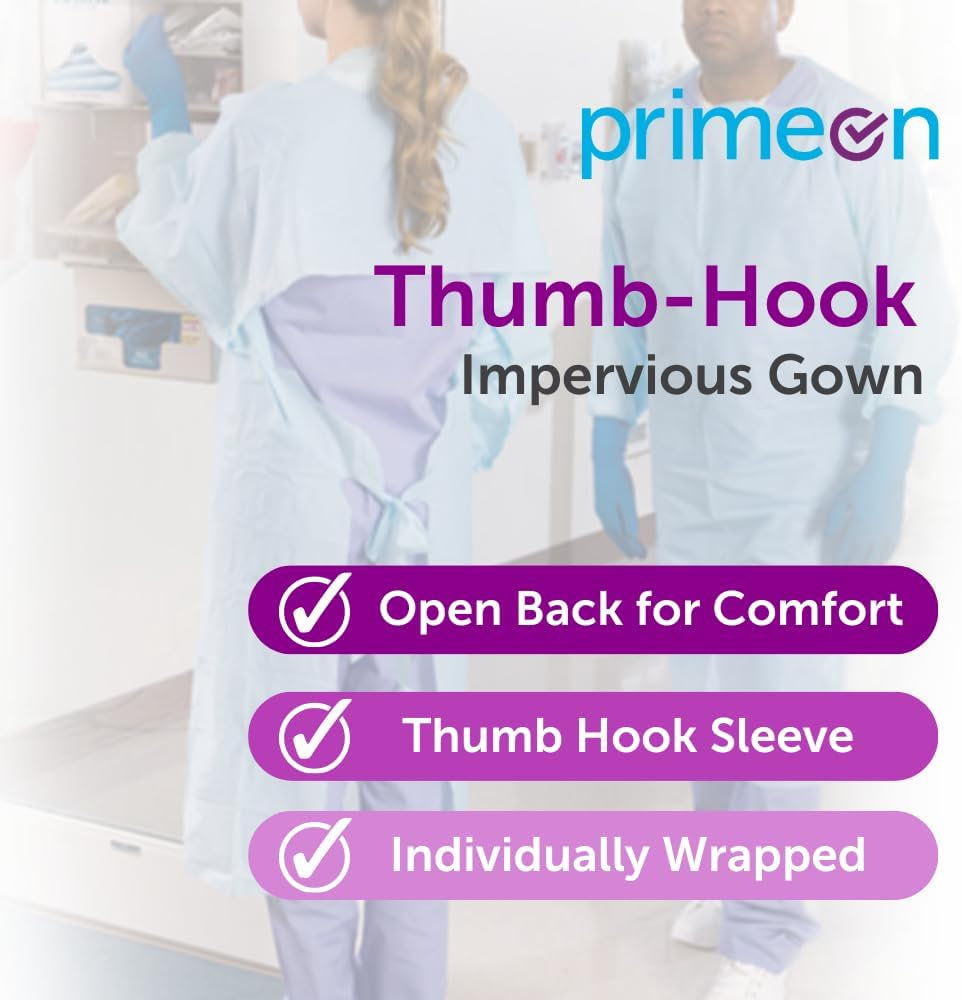 Primeon Impervious Medical Gown with Thumb Loops, Regular, Pack of 15 image number 1
