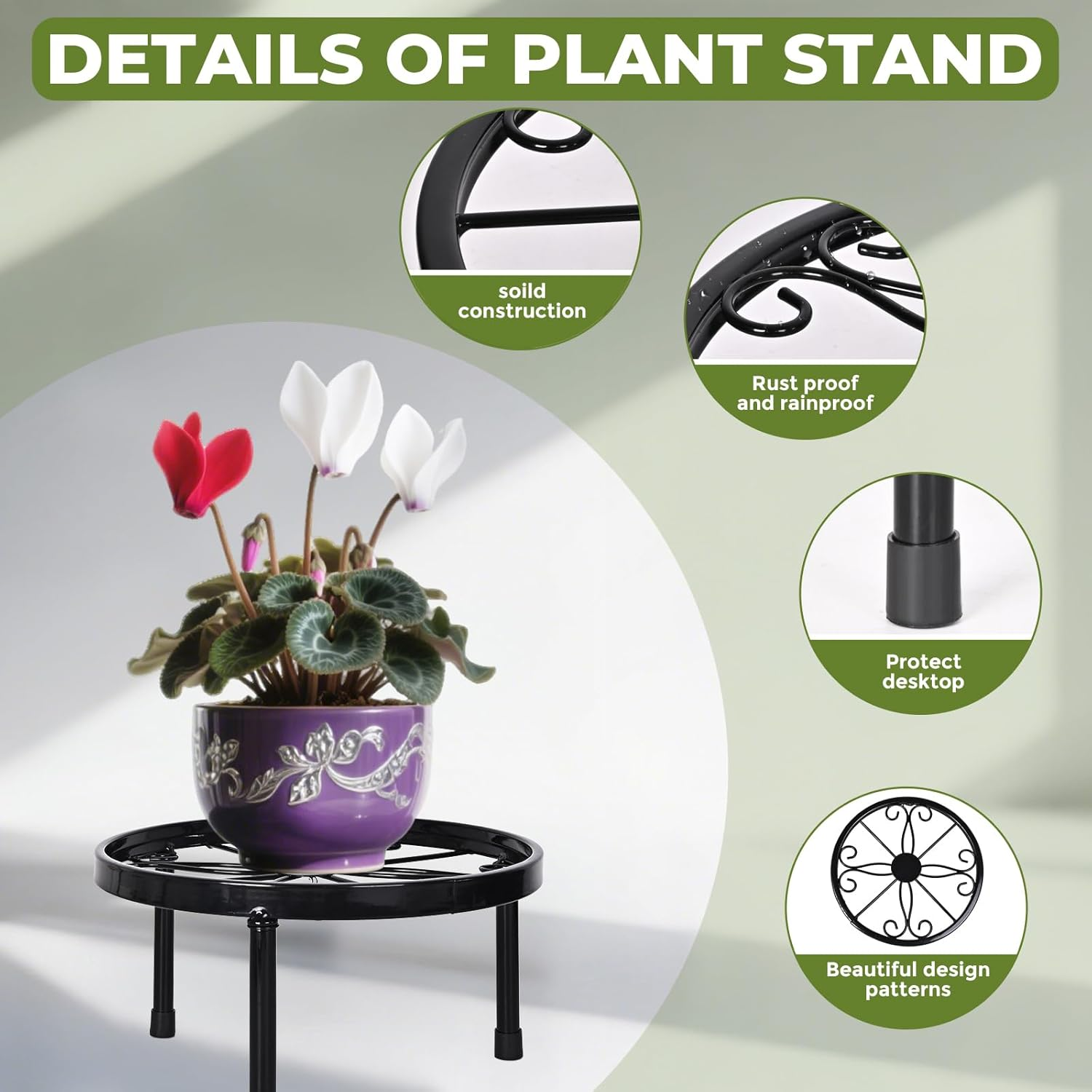 5 Pack Metal Plant Stands, Ditind Heavy Duty Flower Pot Stands for Multiple Plant, Plant Pot Shelf, Rustproof Iron Potted Stand Holder for Outdoor Indoor, round Supports Decor Racks for Garden Home image number 2