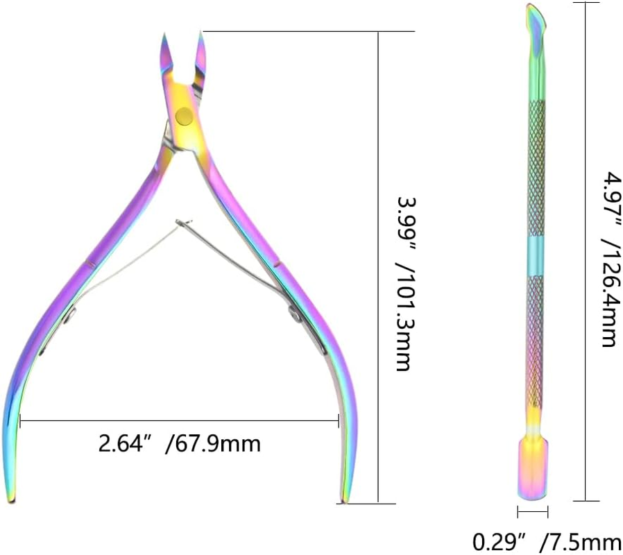 XINMEIWEN 8Pieces Cuticle Trimmer Cuticle Nipper Cuticle Remover Cuticle Cutter with Cuticle Pusher Stainless Steel Cuticle Cutter Clipper Nail Tools for Fingernails and Toenails (Rainbow) - Rainbow image number 3