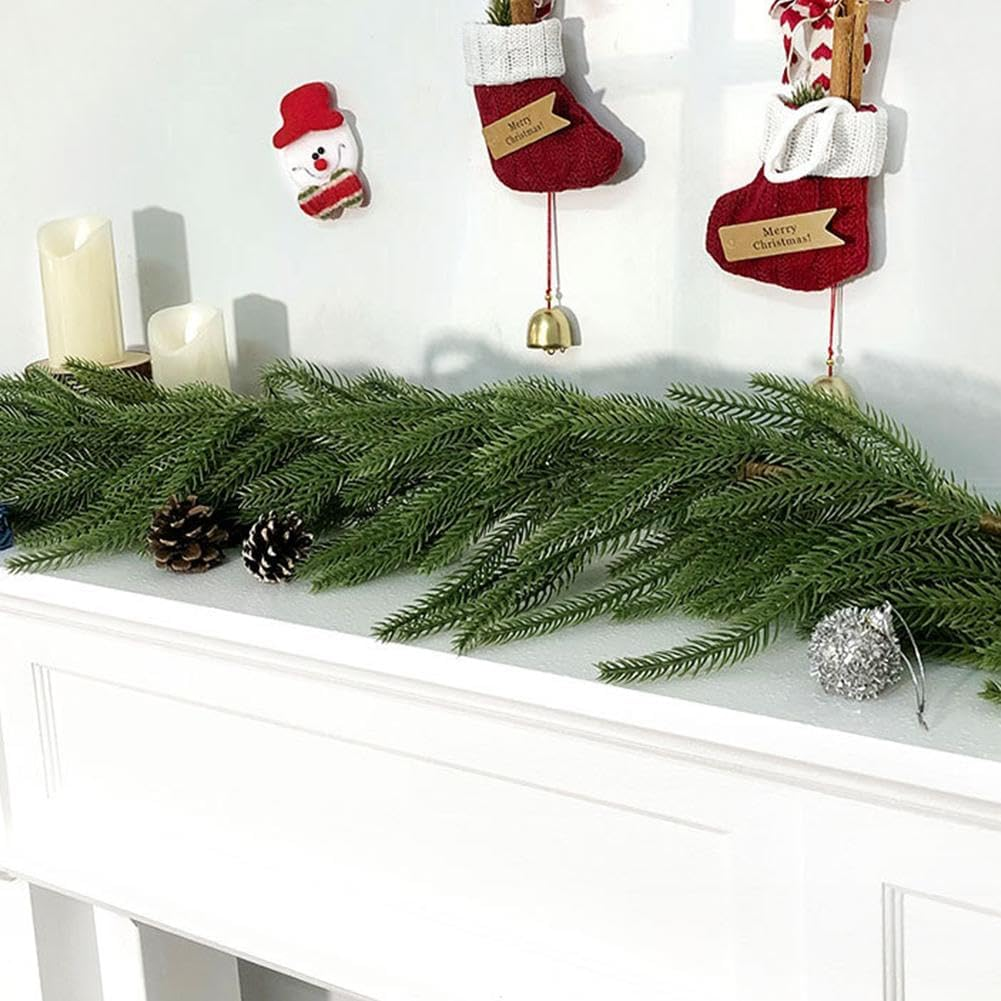 Christmas Garland Norfolk Pine, Real Touch Christmas Garland, Realistic Artificial Cedar Afloral Garland Garland for Wedding Christmas Table Decor (Green Style-F 180Cm/6Ft) image number 1