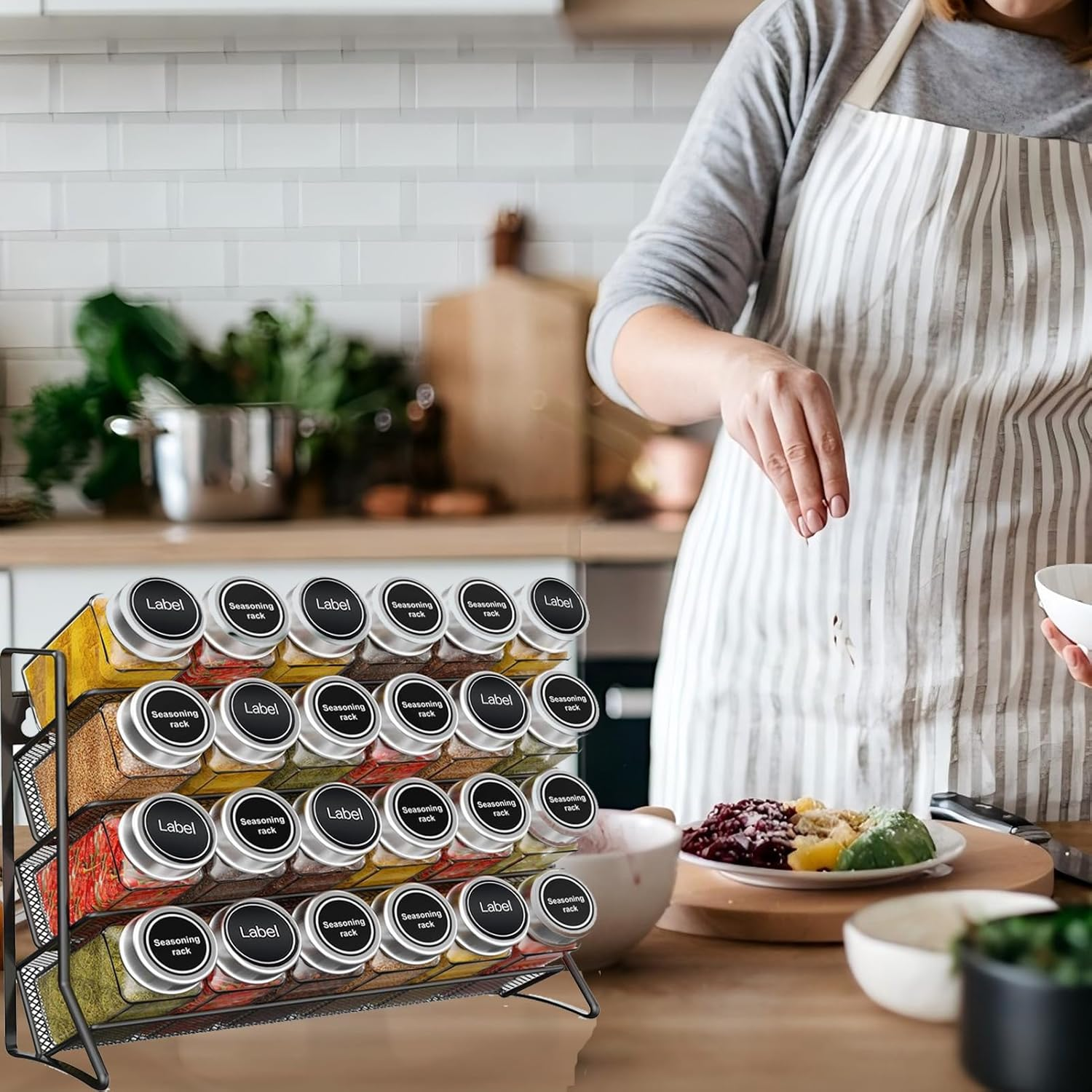 Spice Rack Organizer for Cabinet,4 Tier Spice Organization for Cabinet,Countertop,Pantry, Cupboard or Door & Wall Mount,Metal Mesh Condiment Organizer,Jars Not Included,Black image number 2