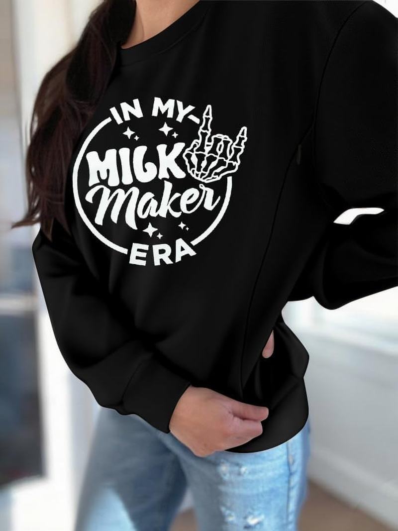 Maternity Nursing Sweatshirts for Women Friendly Zip Breastfeeding Pullover Top Mama'S Boobery Print Clothes image number 6