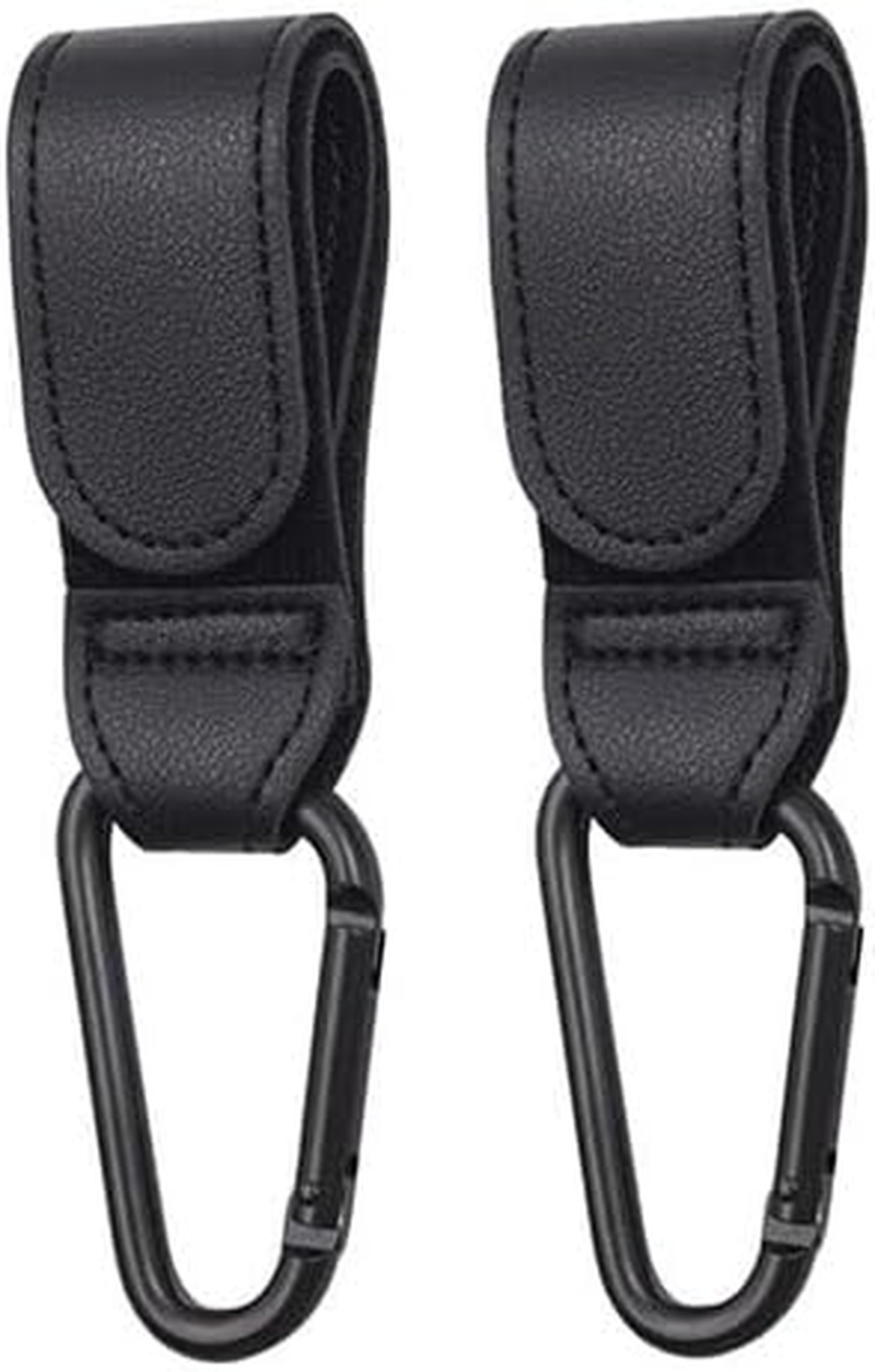 Limcryspp 4 Stroller Hooks for Easy Stroller Organization, 2 Leather Hooks + 2 Regular Straps, Sturdy and Multi-Purpose Hook Straps, as Well as a Safe Aluminum Alloy Buckle image number 1