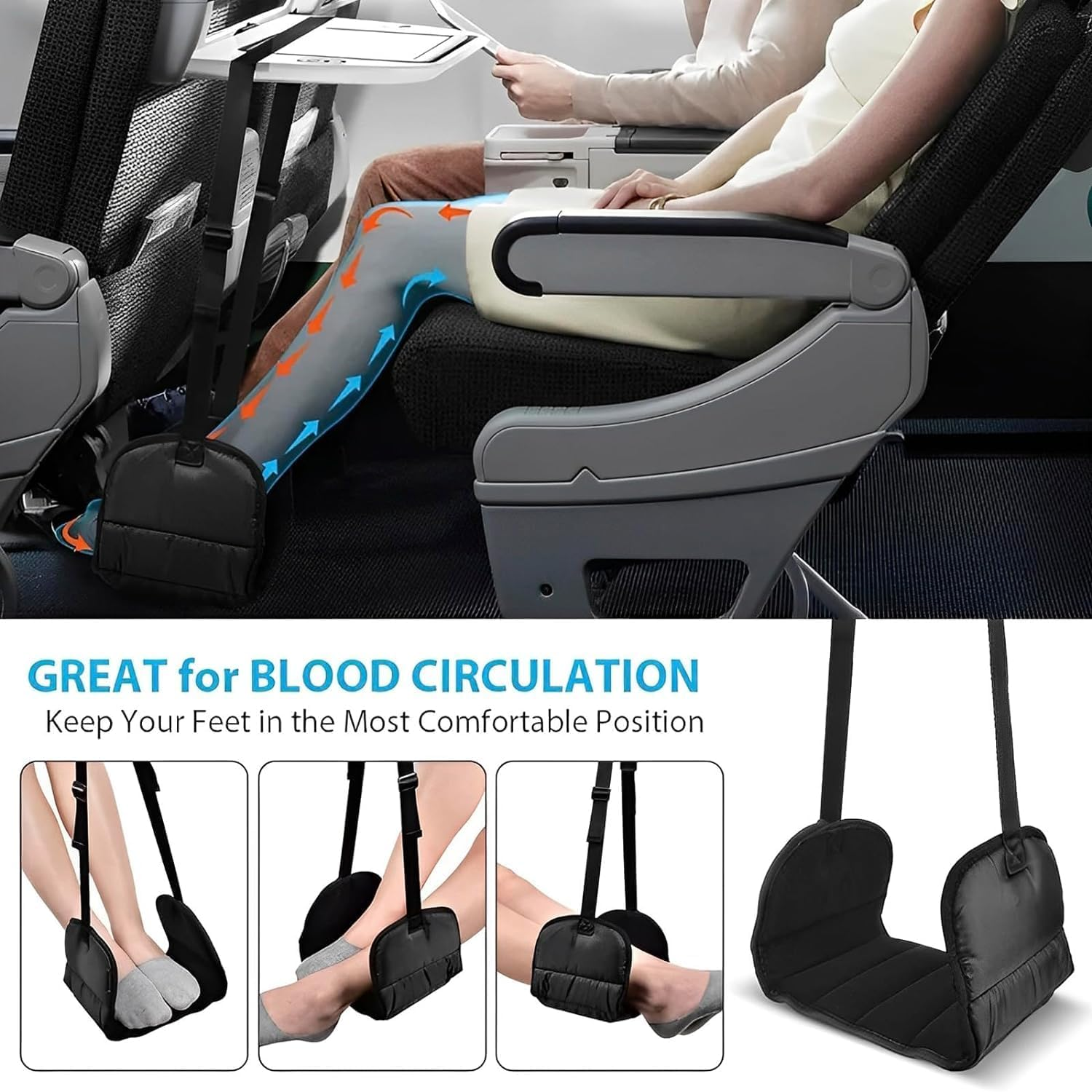 Airplane Footstool, Adjustable Hanging Footstool Hammock, Portable Memory Foam Travel Footrest for Airplane,Travel Essentials for Plane, Train, Home, Office image number 1