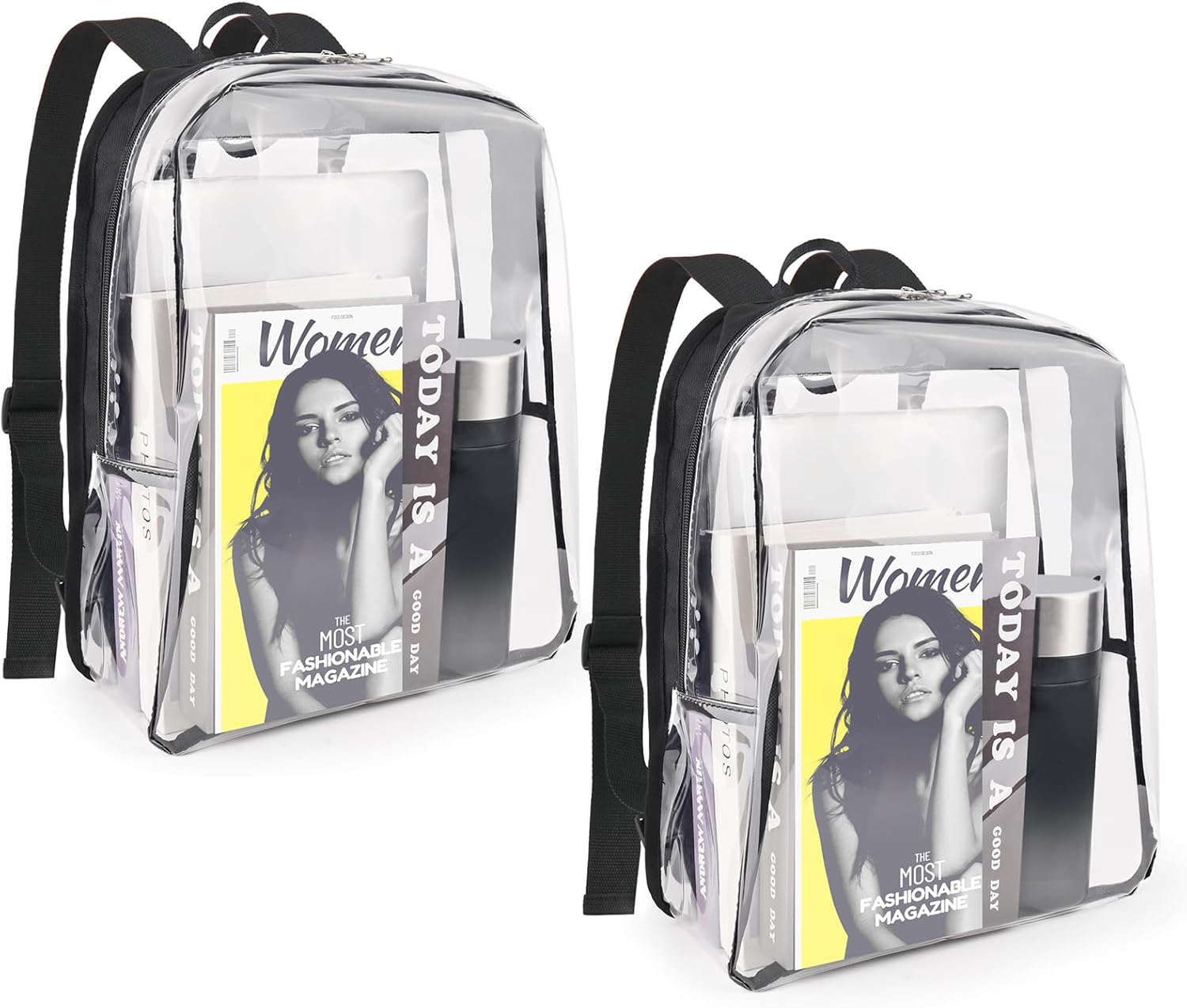 JOMPARO Clear Backpack Plastic See through Bookbag for Kids Adults for School Work Concert Sports, 1S-Black, Medium, Daypack Backpacks