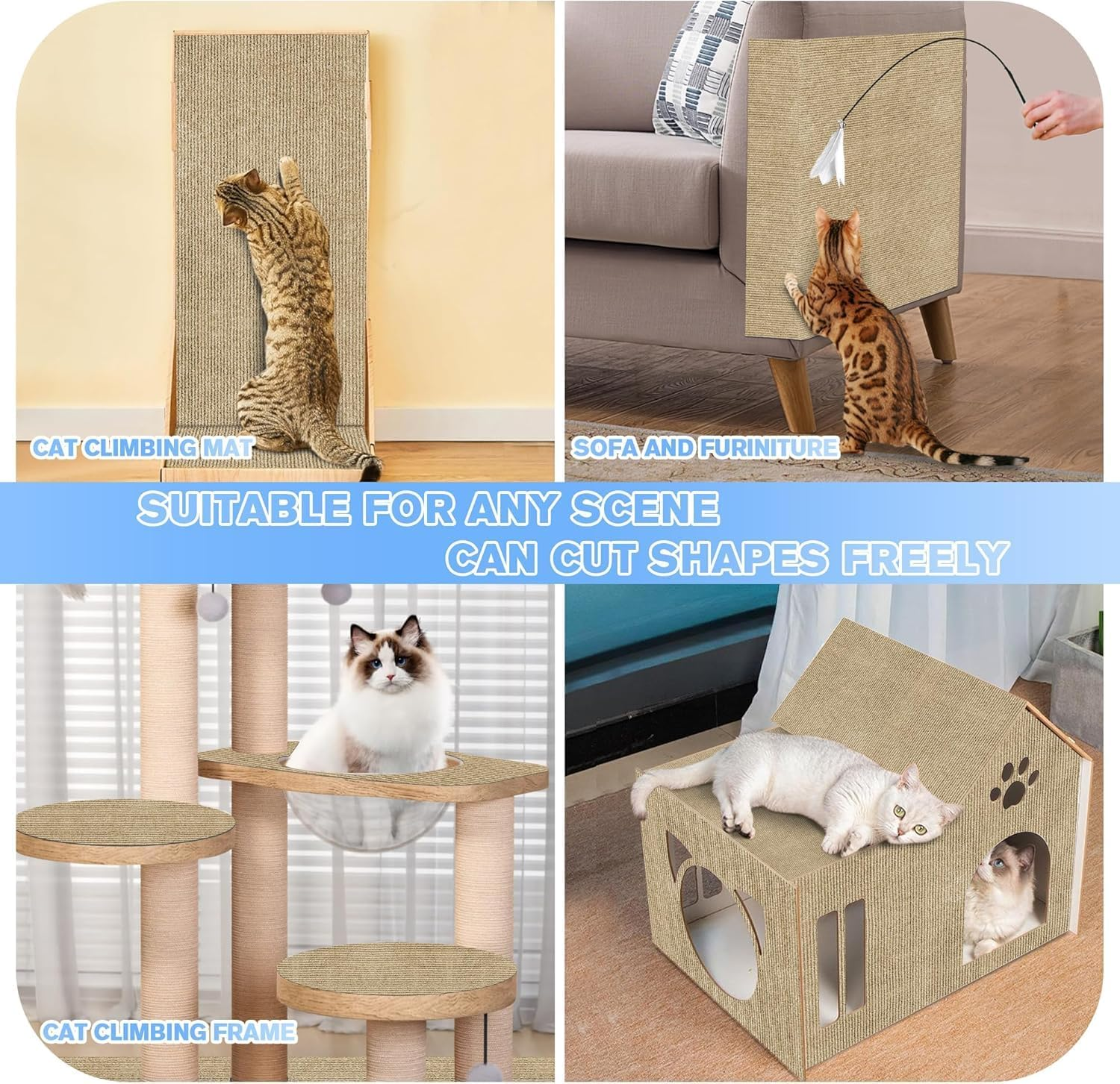 200 Cm X 40 Cm Self-Adhesive Cat Scratching Mat, DIY Trimmable Scratching Board for Cats, Cat Scratching Mat, Scratch Protection Sofa Cat, Scratching Mat, Self-Adhesive for Wall (Khkai) image number 4