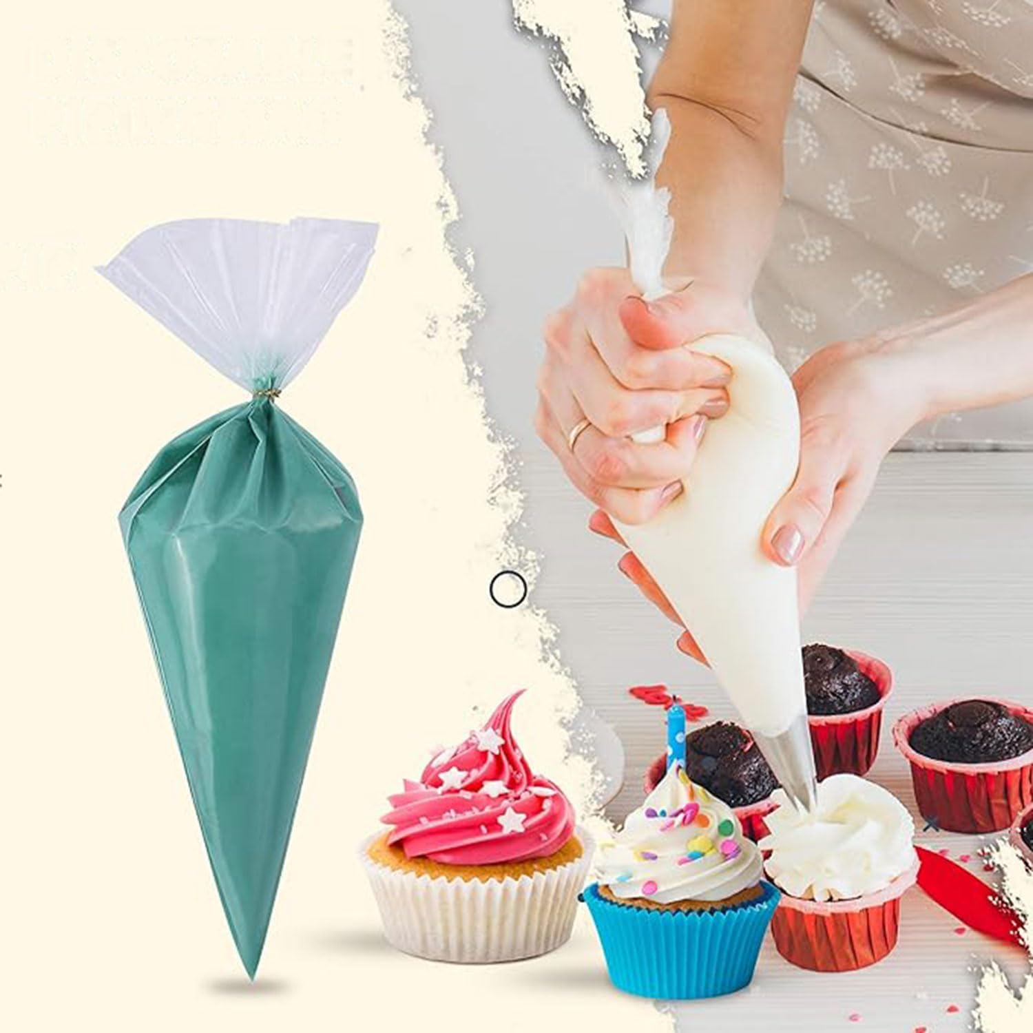 Yqkangzhu 200Pcs Disposable Piping Bags, 2 Sizes Thickened Pastry Bags, anti Burst Non-Slip Icing Piping Bags, Tipless Piping Bag for Cream Frosting, Cake, Cookies, Cupcake Baking Decorating Supplies image number 5