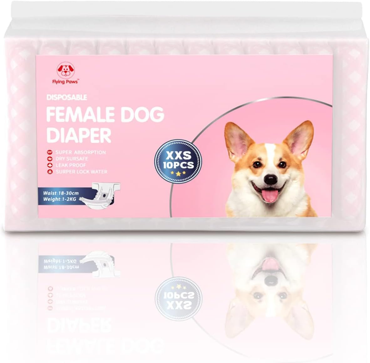 Flying Paws Disposable Female Dog Diapers, Puppy Diapers with Adjustable Elastic Waistline for Female Dog or Cat in Heat,Incontinence, Diaper with Wetness Indicator, XXS-10 Count image number 4