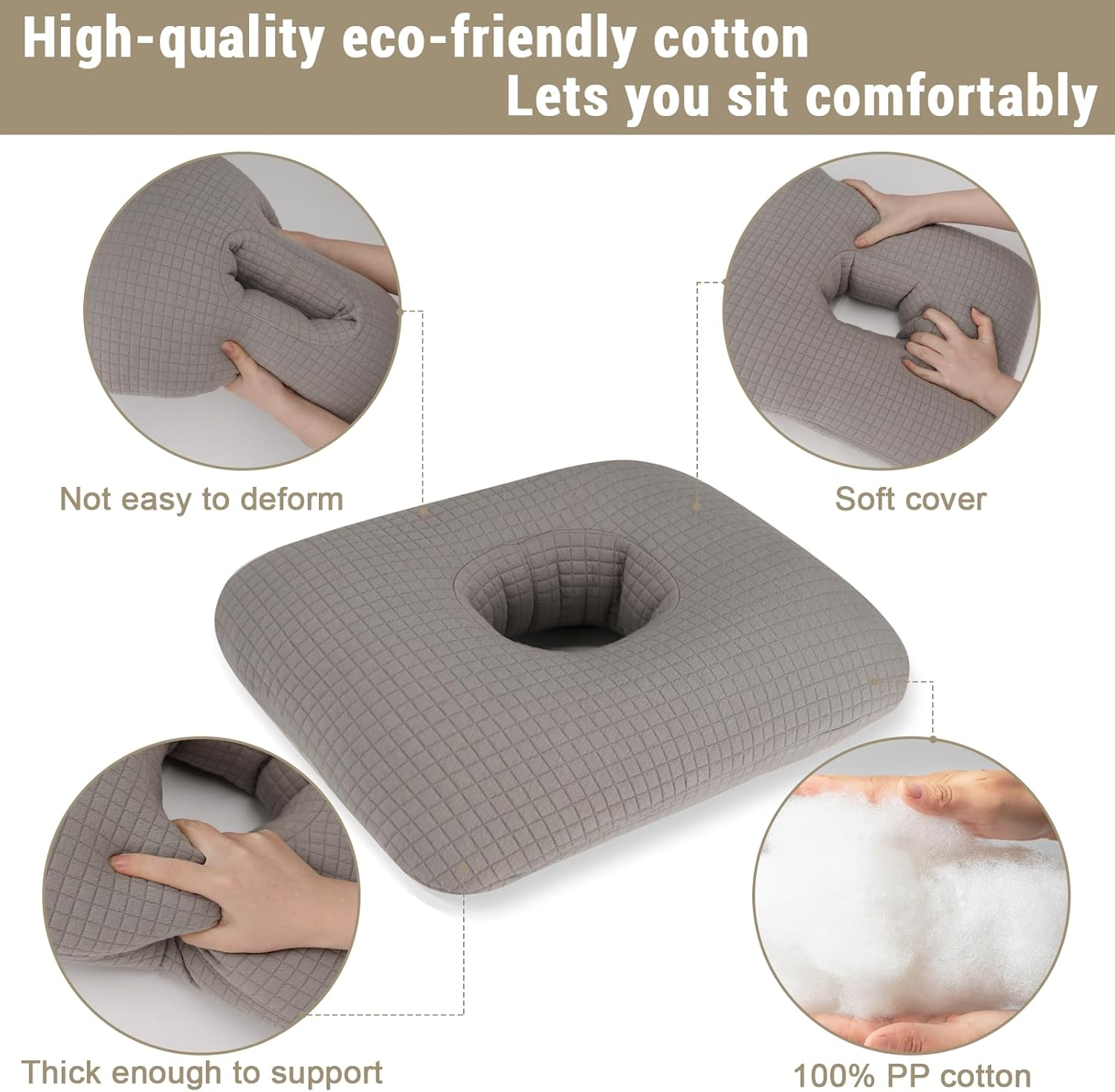 Roamready Donut Pillow for Tailbone Pain Relief Cushion, Cotton Butt Donut Cushion Breathable for Hemorrhoid, Pregnancy, Prostate and Surgery, Sitting Pressure Relief for Home, Office and Car image number 1