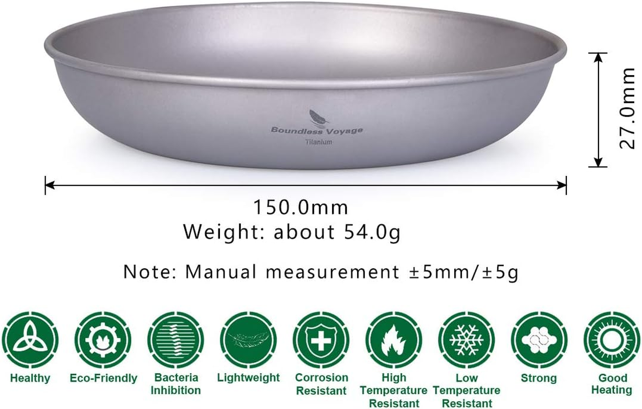Boundless Voyage Ultralight Titanium Pan Dish Plate with Carry Mesh Bag Outdoor Camping Tableware Cookware Mess Kit - Ti15139B - (3 Pcs) image number 4