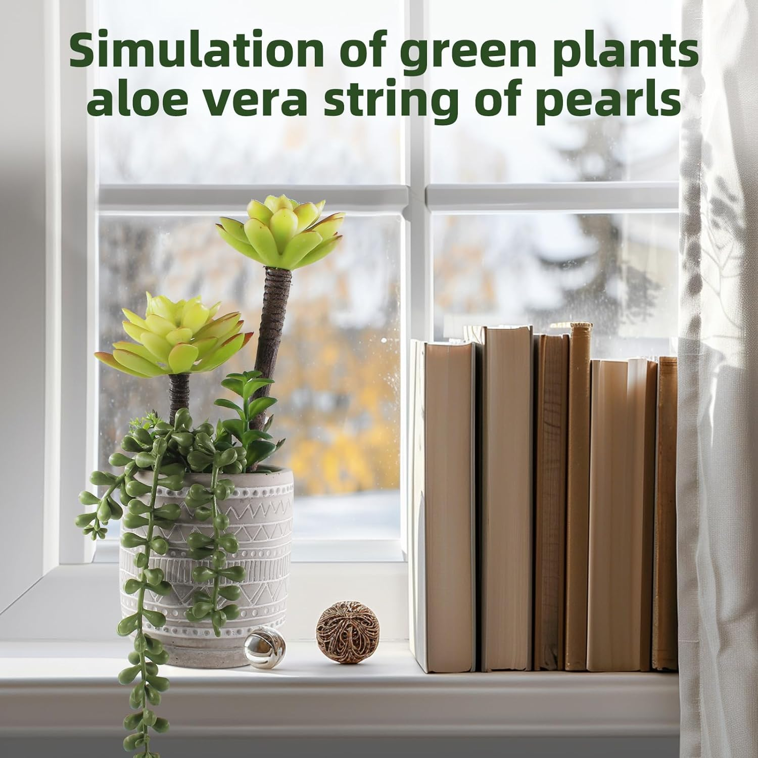 Artificial Succulents 11 Inch Realistic Textured Fake Succulents Faux Plants Aloe String of Pearls Potted Ceramic Plant for Home Decor Table Centerpiece image number 4