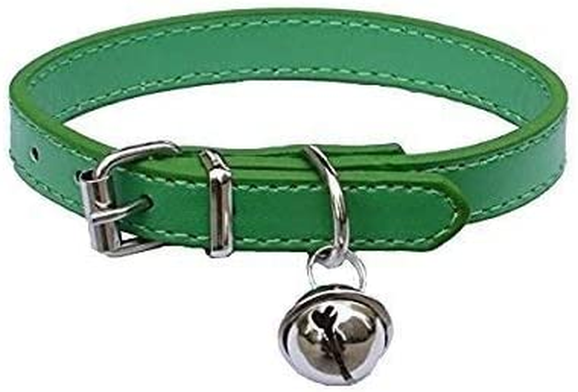 Green Leather Pet Collars for Cats,Baby Puppy Dog,Adjustable 8"-10.5" Kitten Collar with Bell - Blue image number 2
