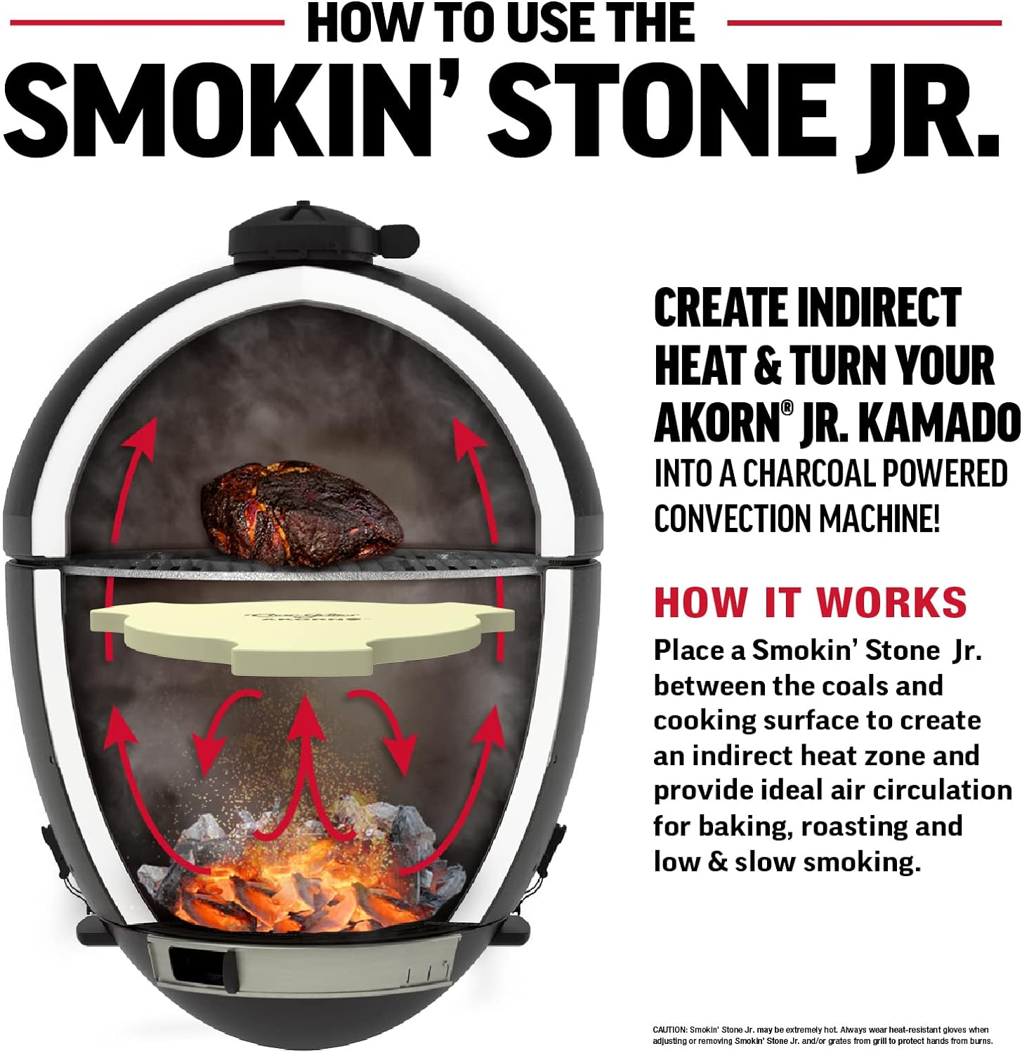 Char-Griller&reg; AKORN Jr Charcoal Grill and Smoker Ceramic Smokin' Stone Accessory for Low-And-Slow Indirect BBQ Smoking Methods in Ivory, 11.75" L X 11.75" W, .75" H, Model 6211 image number 2